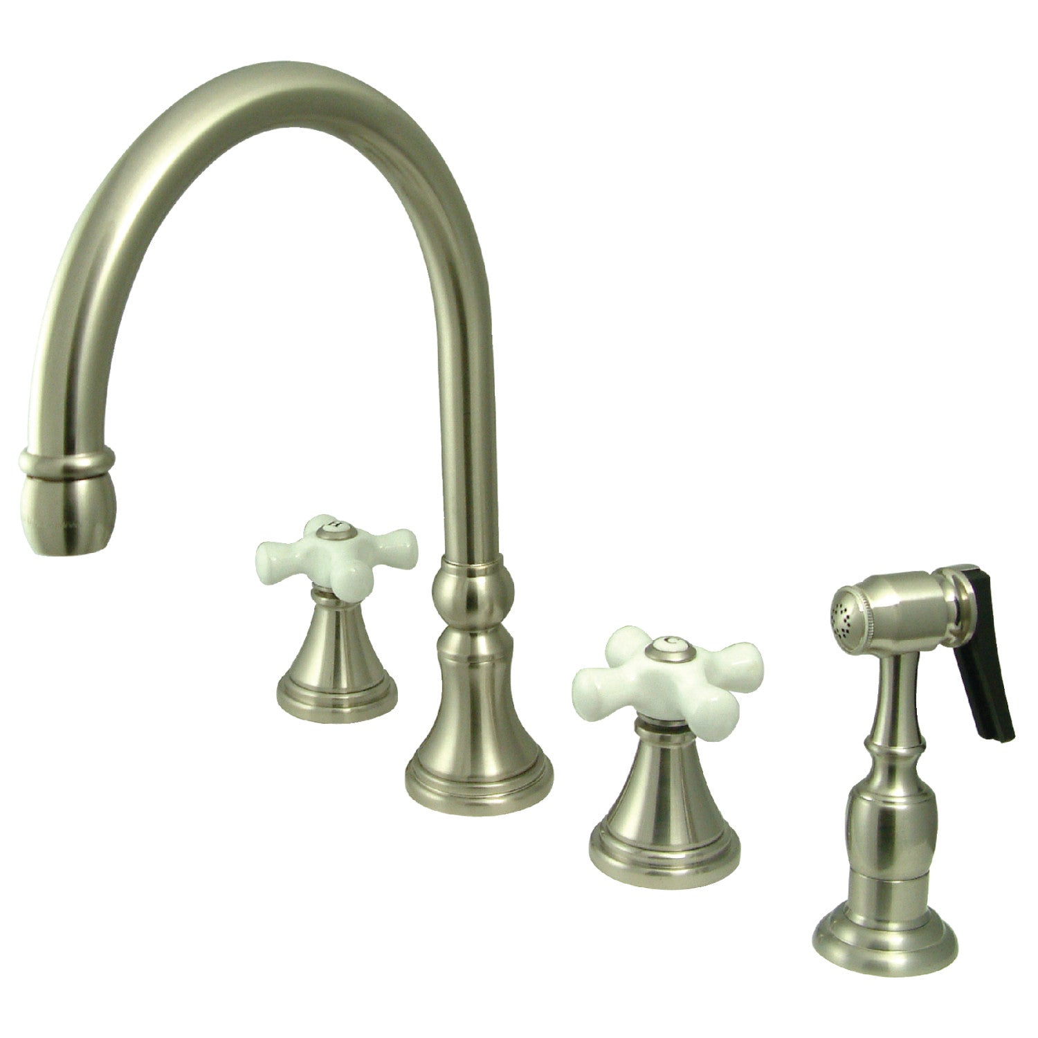 Kingston Tulare KS2798PXBS - Robinet de cuisine à double poignée 4 trous avec pulvérisateur en laiton, nickel brossé