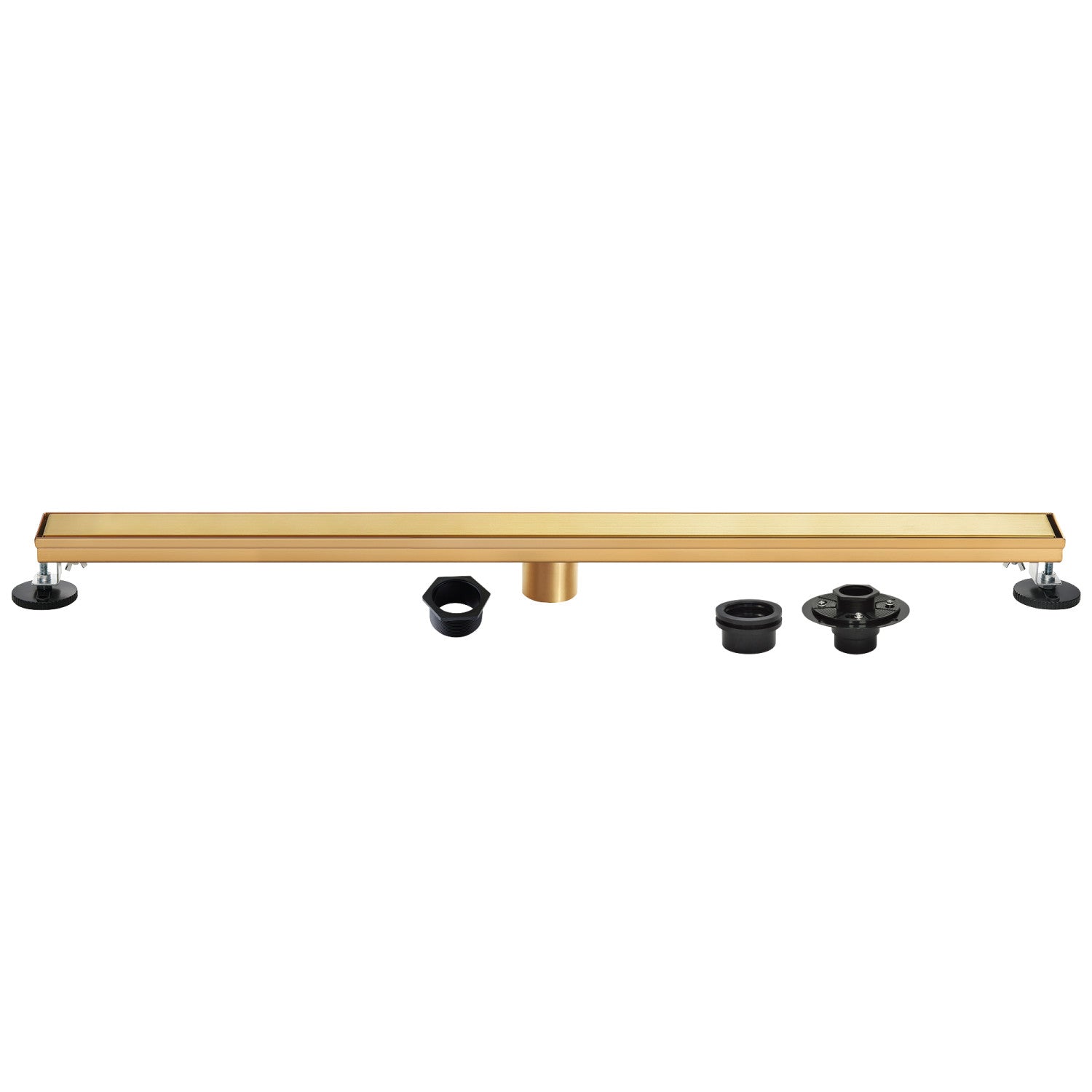 Kingston Watercourse BSFK7227 72-Inch Stainless Steel Linear Shower Drain with Reversible Tile Insert and Flat Grate, Drain with Base Flange and Hair Strainer, Brushed Brass