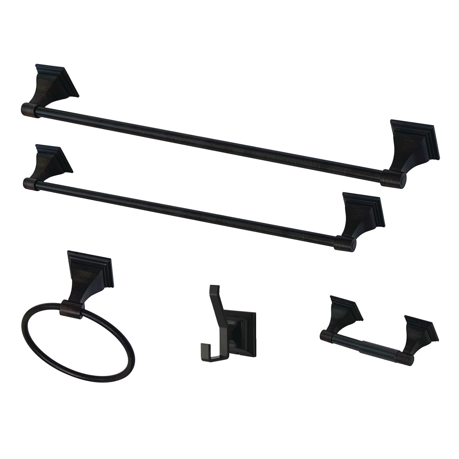 Kingston Tulare BAHK61212478K - Monarque 5-Piece 18-Inch et 24-Inch Towel Bars Ensemble d'accessoires de salle de bain, noir mat