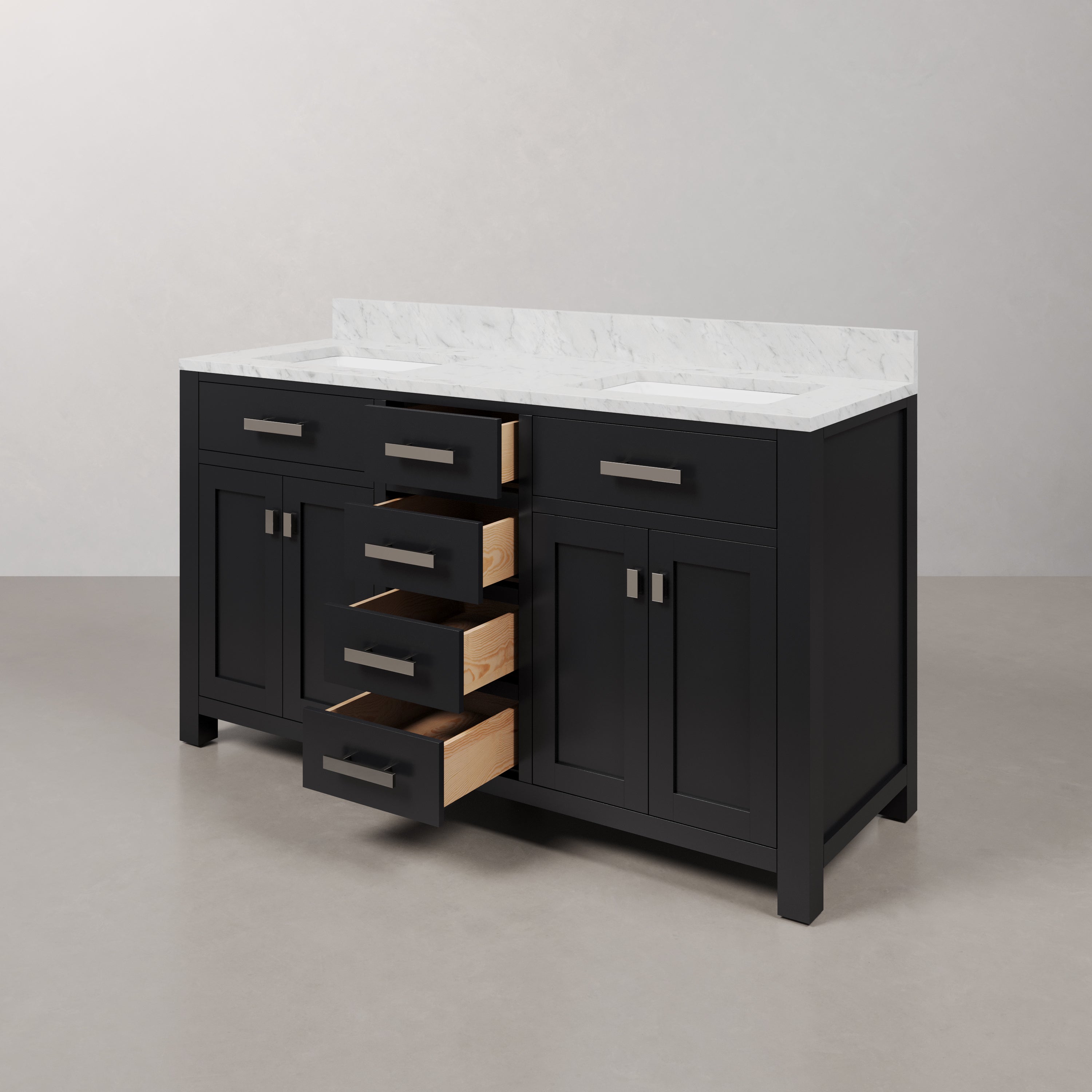 Kingston Luxe MS60CW01ES - 60 in. x 21.5 in. Bathroom Vanity Double Sink with Carrara White Marble Top, Espresso