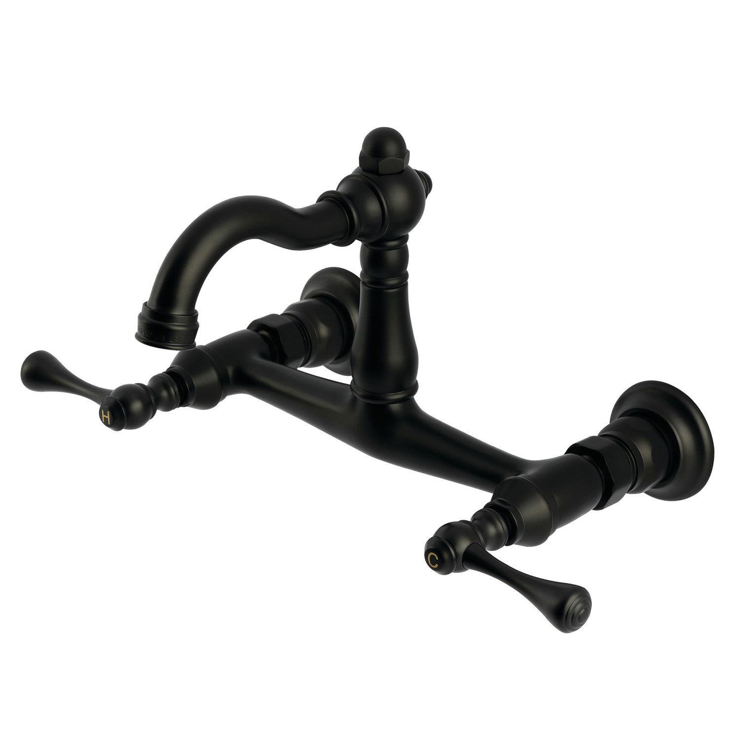 Kingston Heirloom KS3250BL - Robinet de cuisine à deux poignées vintage 2 trous Wall Mount Bridge, noir mat