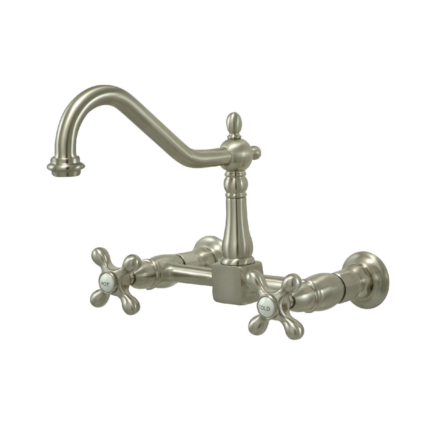 Kingston Heirloom KS1248AX - Robinet de cuisine à deux poignées Heritage 2 trous, nickel brossé