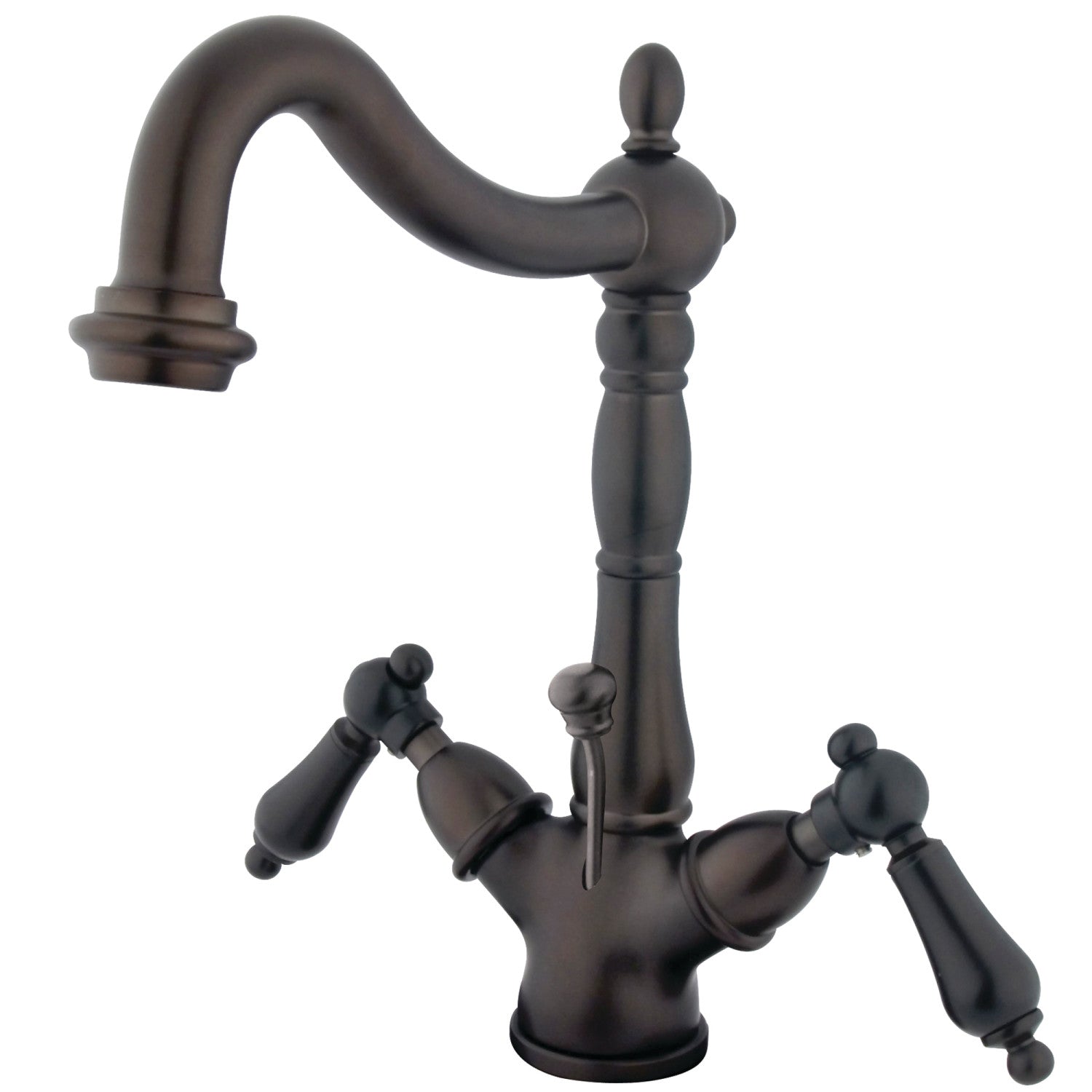 Kingston Heirloom KS1435AL - Robinet de salle de bains double poignée Heritage 1-or-3 Hole montage sur plage 4-Inch Centerset avec couvercle en laiton, huile frottée Bronze