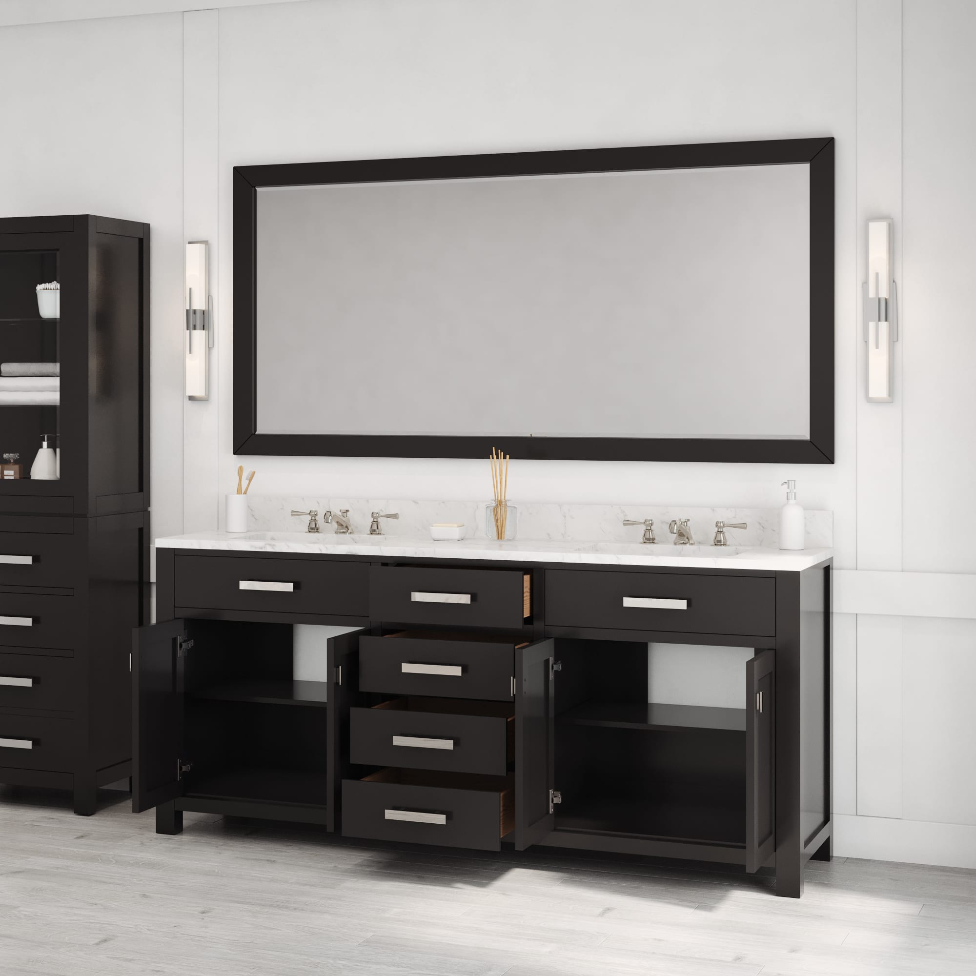 Kingston Luxe MS72CW01ES - 72 in. x 21.5 in. Bathroom Vanity Double Sink with Carrara White Marble Top, Espresso