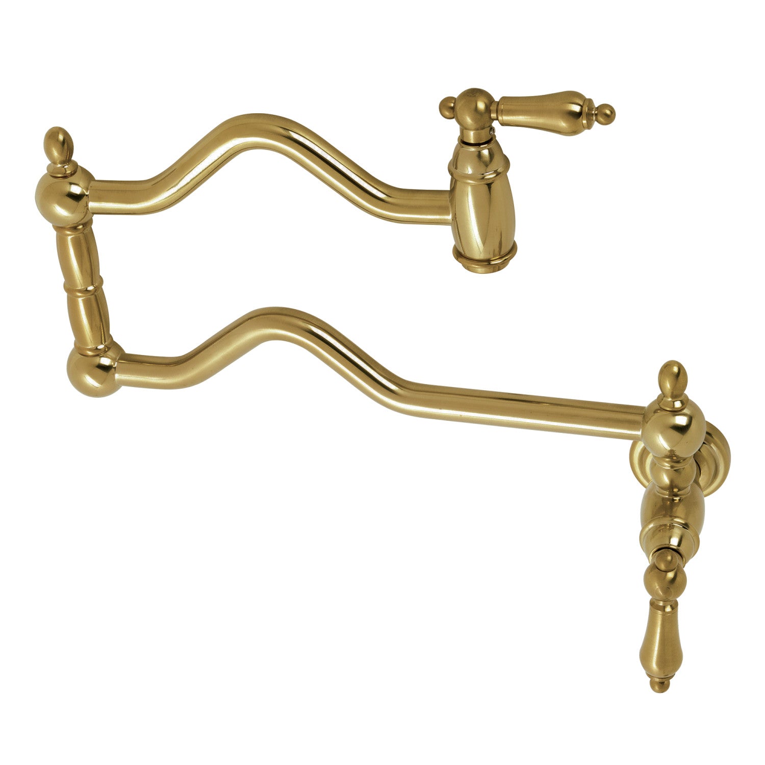 Kingston Heirloom KS2107AL - Heritage Two-Handle 1-Hole Wall Mount Pot Filler Faucet, Brushed Brass