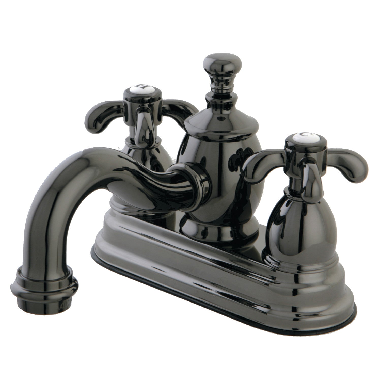 Kingston Heirloom NS7100TX - Water Onyx Double-Handle 3 trous montage sur plage 4-Inch Centerset Robinet de salle de bains avec laiton à tirette, acier inoxydable noir