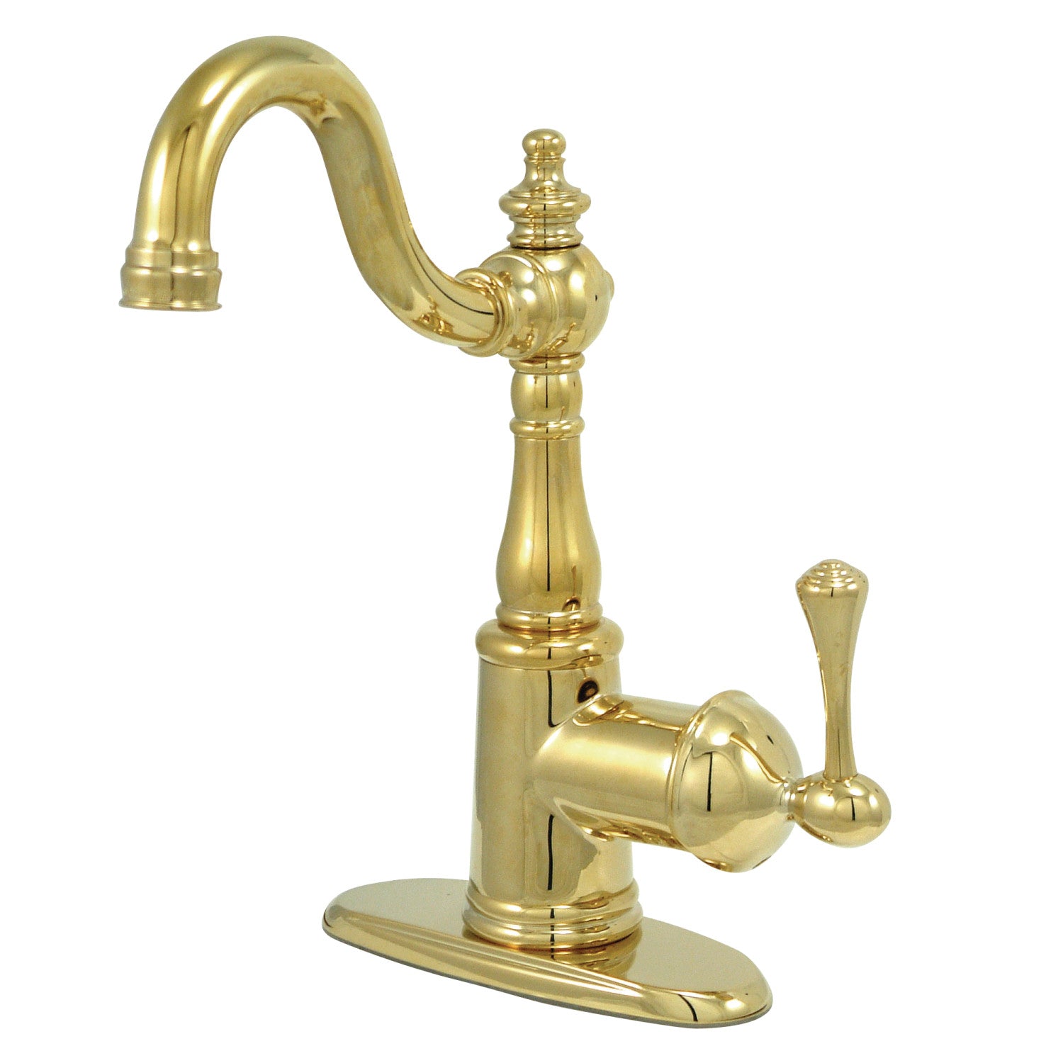 Kingston Heirloom FS7642BL - Robinet de salle de bains à une poignée vintage anglais 1 trou avec plaque de pont et bonde à tirette, laiton poli