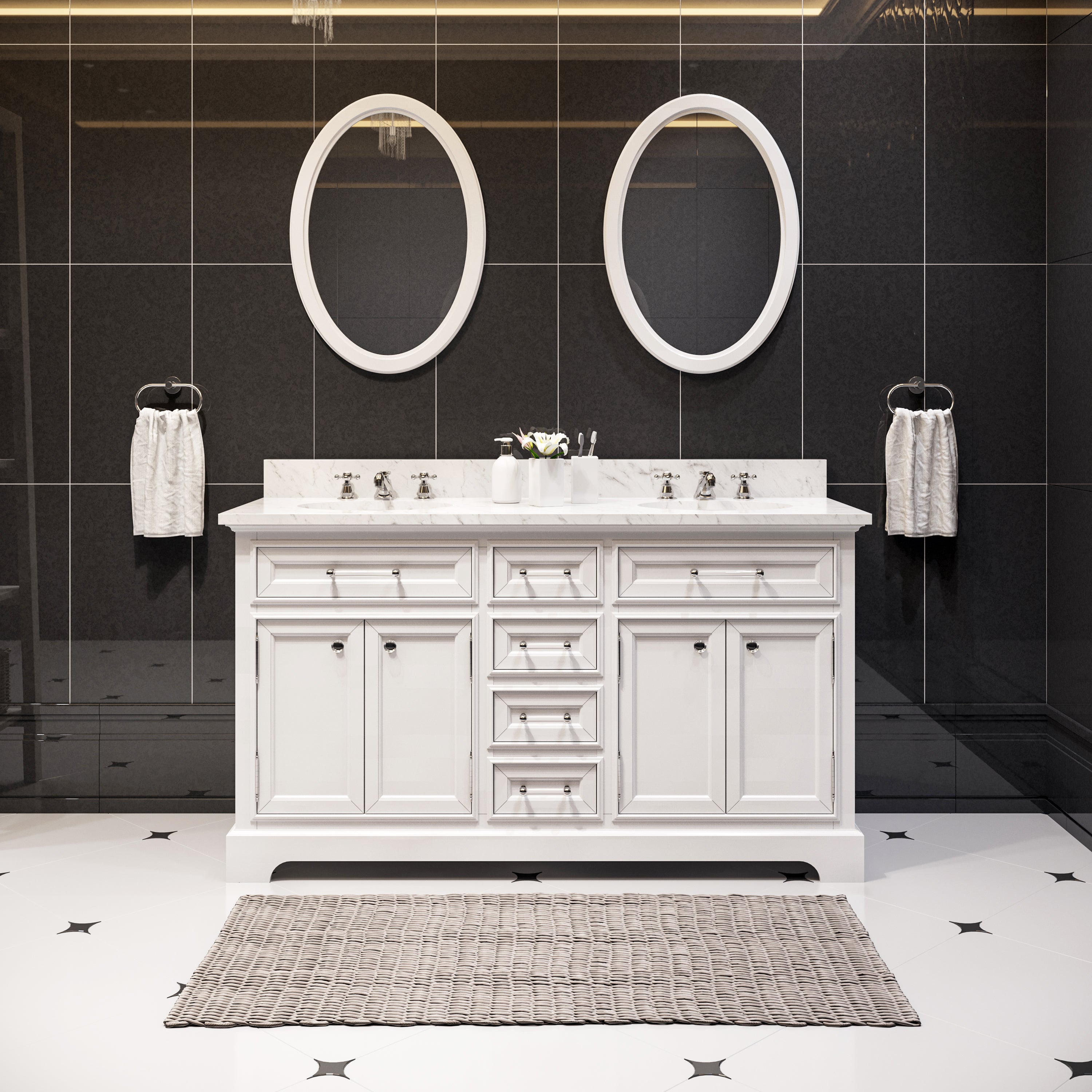 Kingston Luxe DE60CW01PW - 60 in. x 22 in. Bathroom Vanity Marble Top and White Basin, White