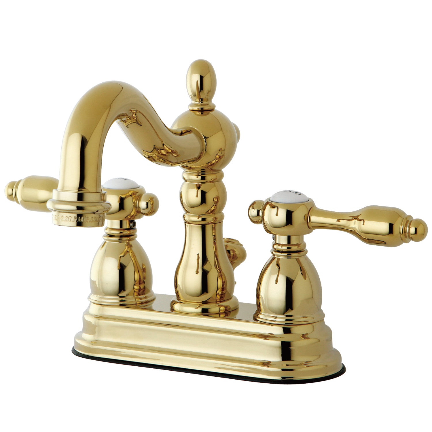 Kingston Heirloom KB1602TAL - Tudor Double-Handle 3 trous montage sur plage 4-Inch Centerset Robinet de salle de bains avec drain à tirette, laiton poli