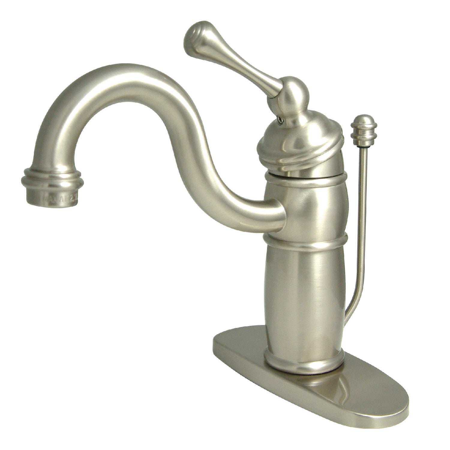 Kingston Heirloom KB1408BL - Robinet de salle de bains à une poignée victorienne 1 trou avec plaque de pont et drain à tirette, nickel brossé