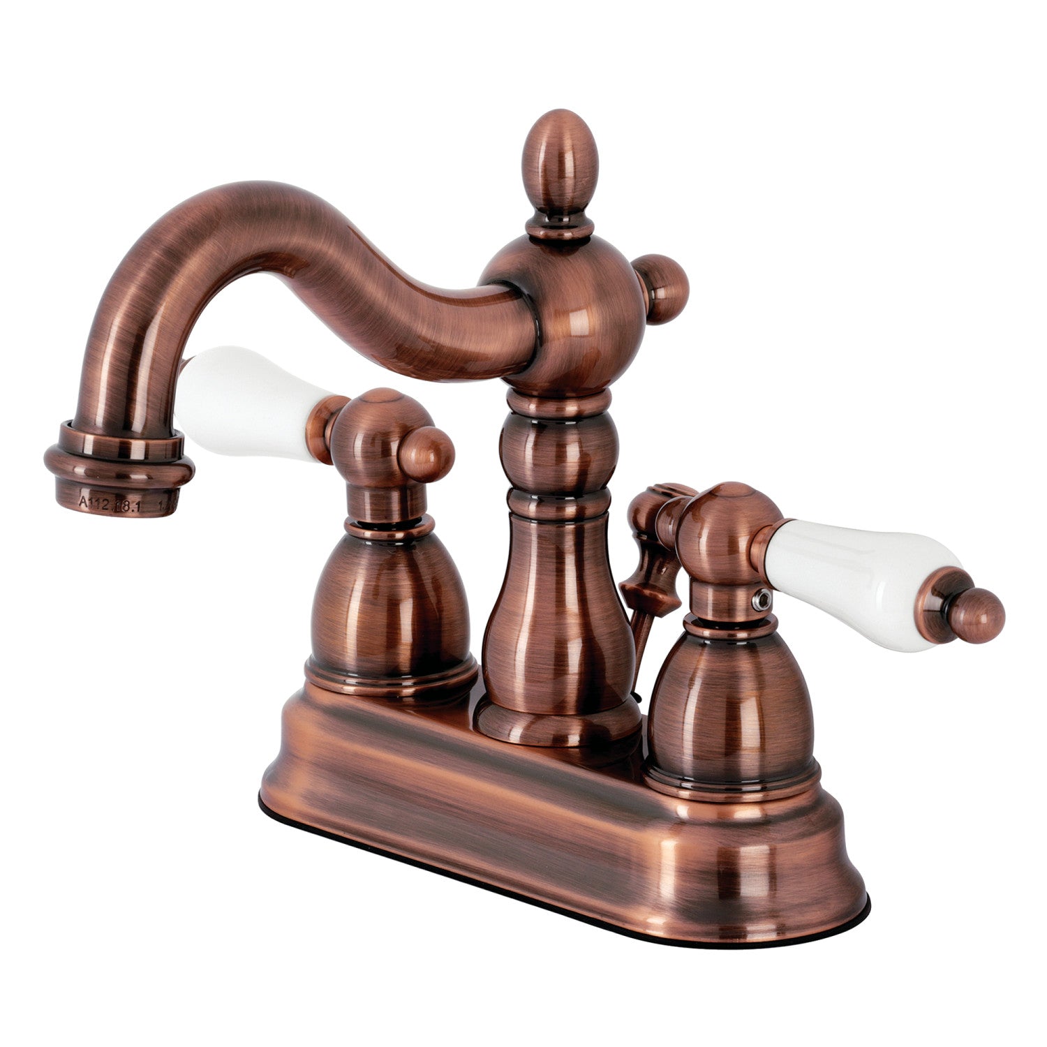 Kingston Heirloom KB160PLAC - Heritage Double-Handle 3 trous montage sur plage 4-Inch Centerset Robinet de salle de bain avec drain à tirette, cuivre antique