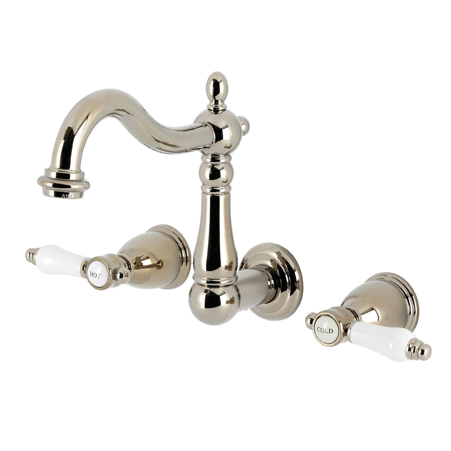 Kingston Heirloom KS1256BPL - Bel-Air Double-Handle 3-Trou robinet de salle de bains à montage mural, nickel poli