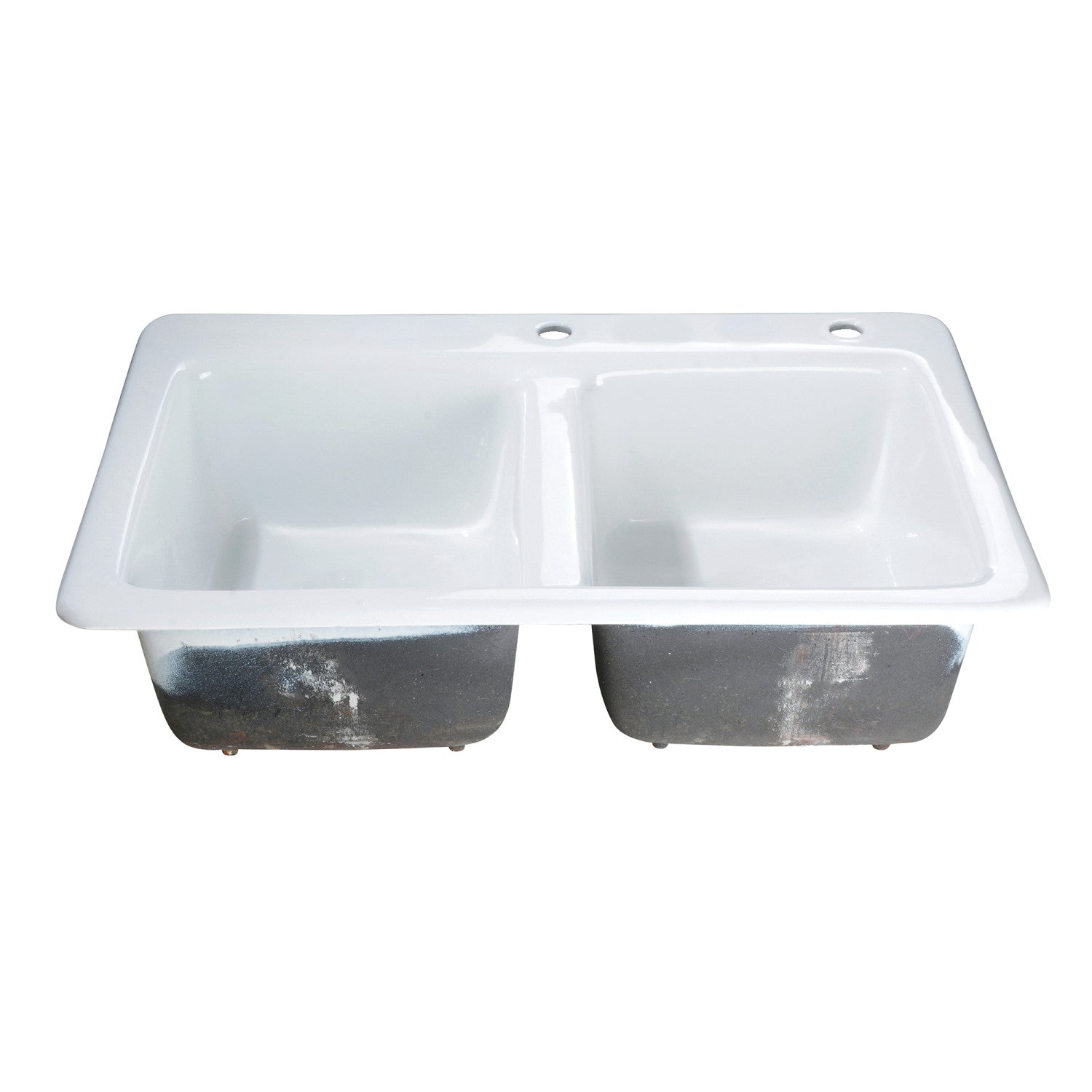 Kingston Heirloom GT33229D2 - Petra Galley 33-Inch Cast Iron Self-Rimming Double Bowl Drop-In Kitchen Sink (2-Hole), White