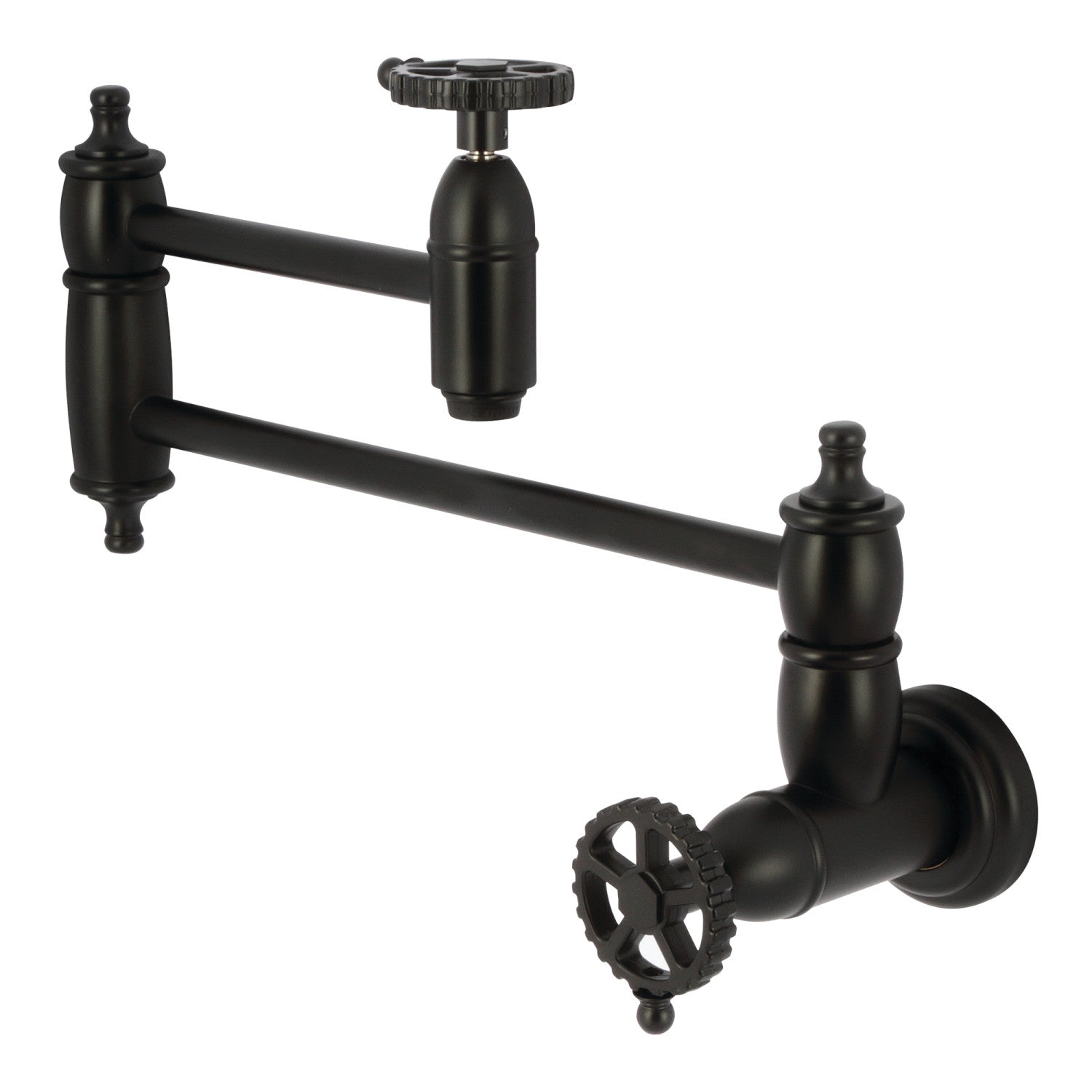 Kingston Tulare KS3100CG - Robinet de remplissage de pot de montage mural à deux poignées Fuller 1 trou, noir mat