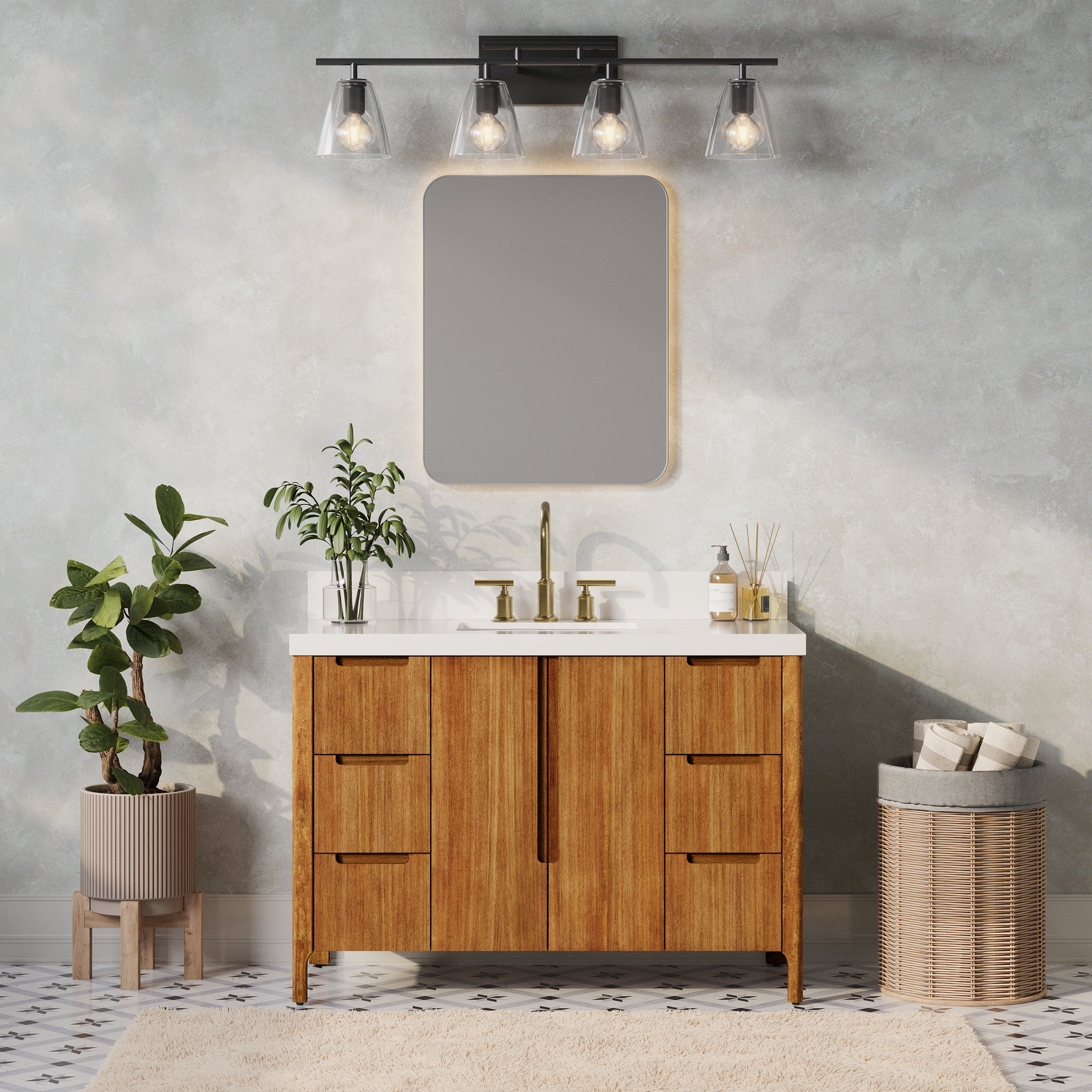 Kingston Luxe SE48QZ00MW - 48 in. x 22 in. Bathroom Vanity Single Sink with White Quartz Top, Mango Wood