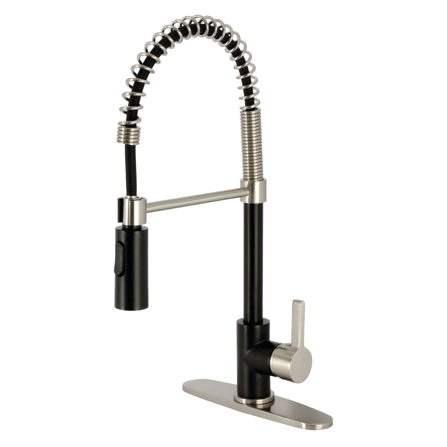 Kingston Sona LS8779CTL - Robinet de cuisine pré-rinçage monomanche Continental 1 trou, noir mat/nickel brossé