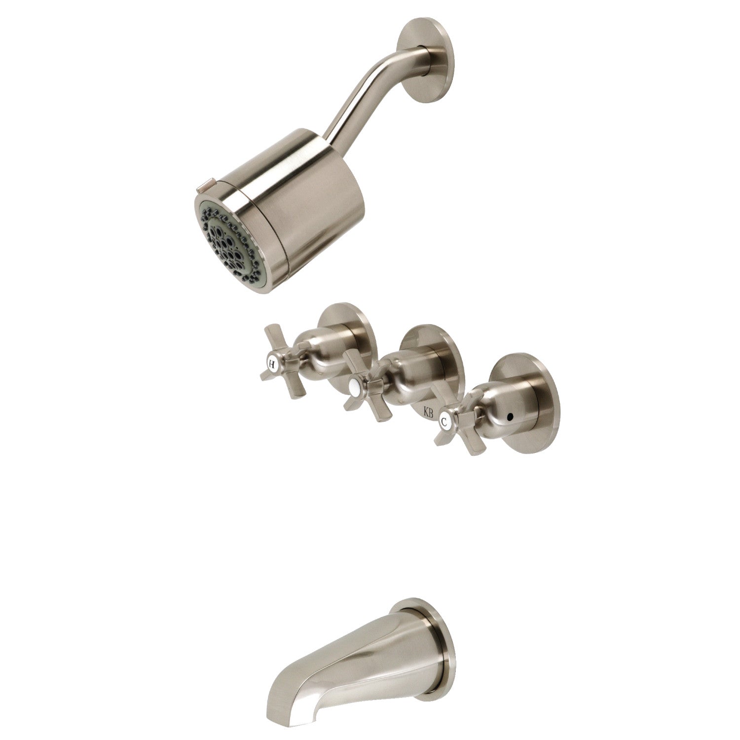 Kingston Tulare KBX8138ZX - Robinet de baignoire et de douche à triple poignée Millennium, Nickel brossé