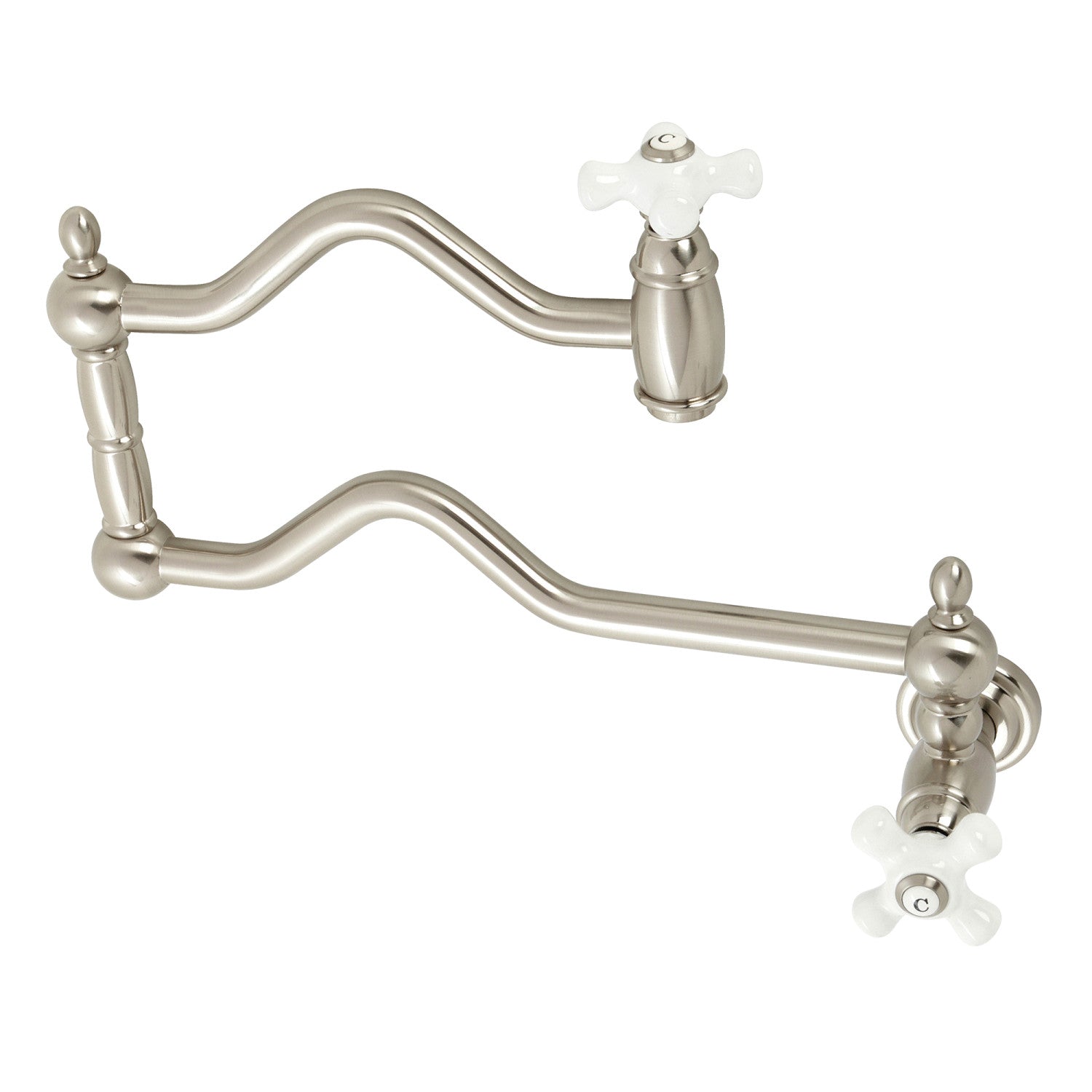 Kingston Heirloom KS2108PX - Robinet de remplissage pour pot à montage mural Heritage à deux poignées 1 trou, Nickel brossé