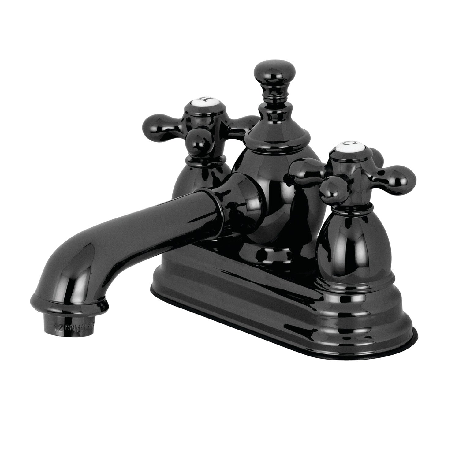 Kingston Heirloom NS7000AX - Water Onyx Double-Handle 3 trous montage sur plage 4-Inch Centerset Robinet de salle de bains avec laiton à tirette, acier inoxydable noir