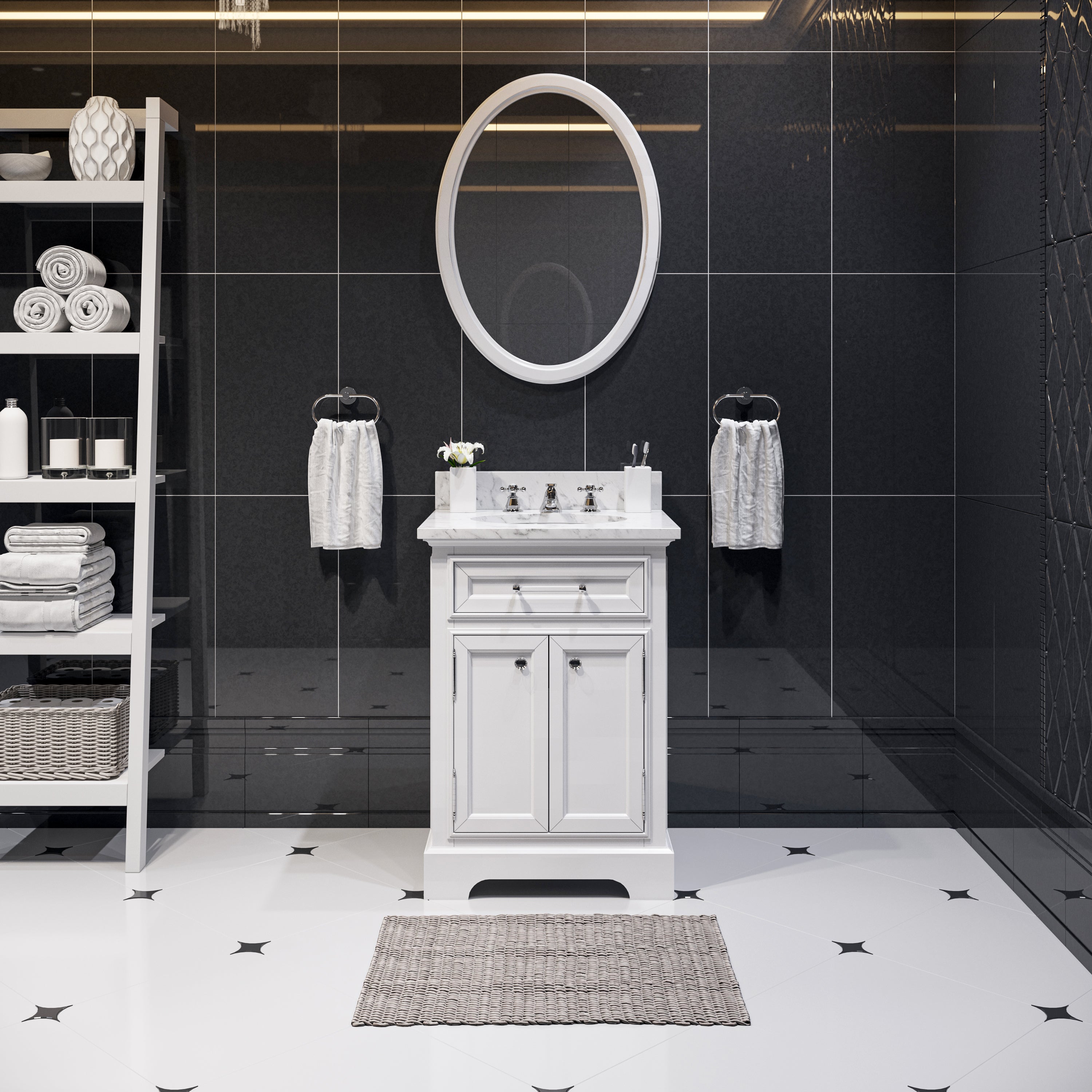 Kingston Luxe DE24CW01PW - 24 in. x 22 in. Bathroom Vanity Marble Top and White Basin, White