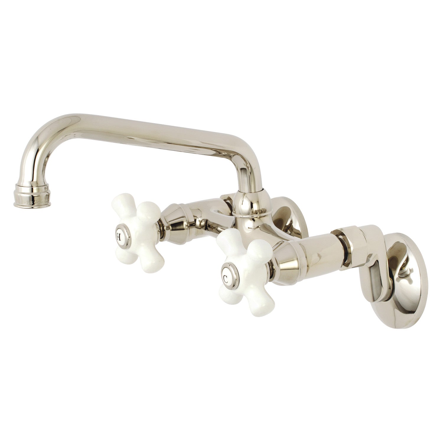 Kingston Heirloom KS613PN - Robinet de cuisine à deux poignées Kingston 2 trous Wall Mount Bridge, nickel poli