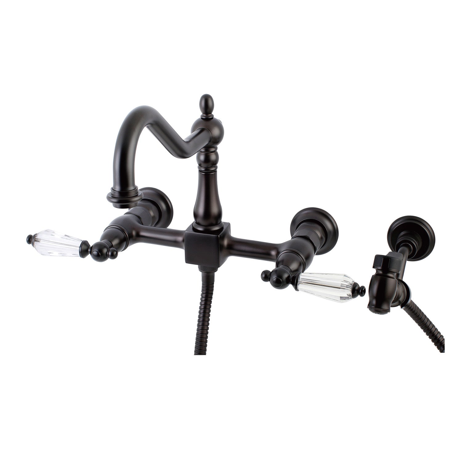 Kingston Heirloom KS1245WLLBS - Wilshire Robinet de cuisine à deux poignées 3 trous Wall Mount Bridge avec pulvérisateur en laiton, bronze frotté à l'huile