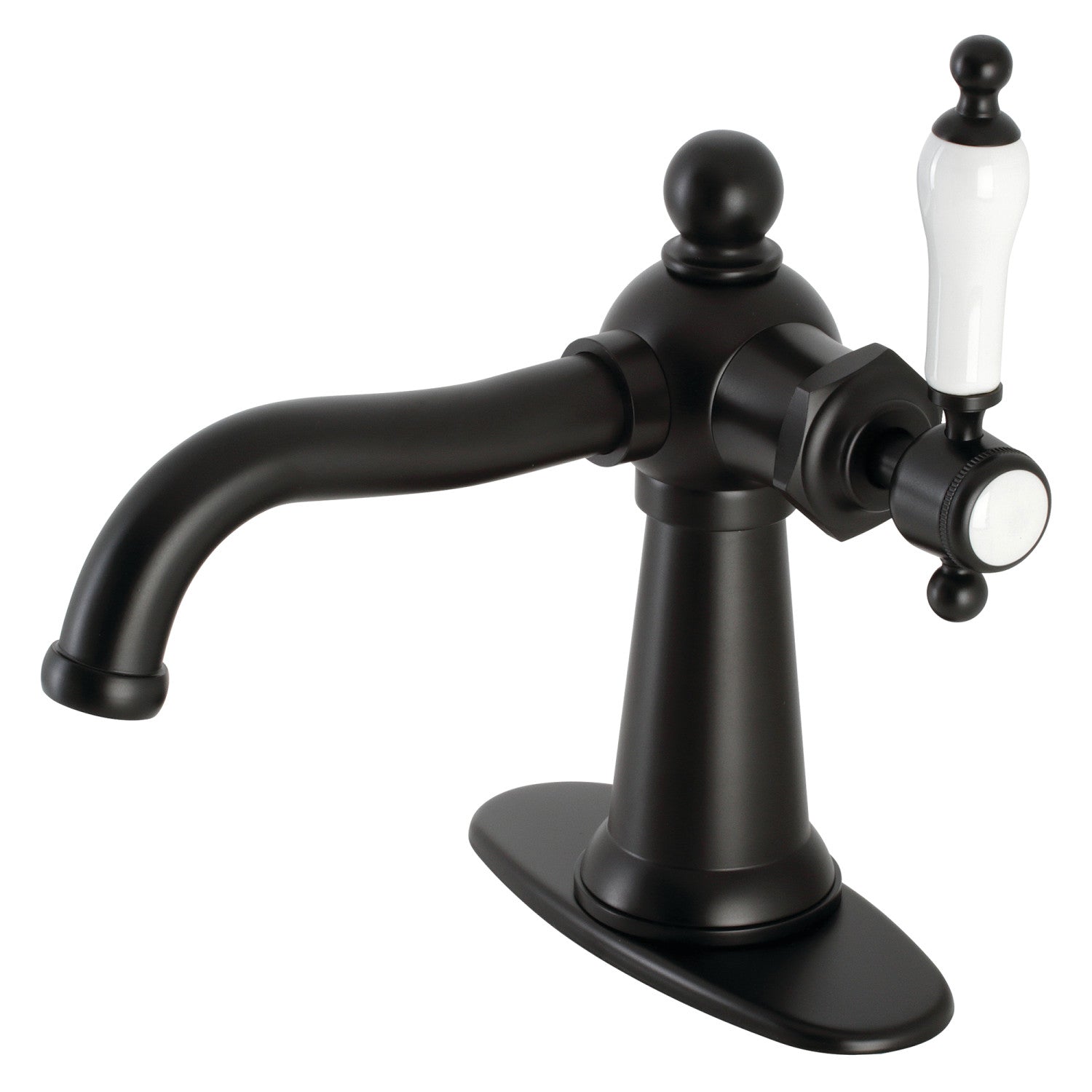 Kingston Heirloom KSD154KLMB - Robinet de salle de bain à une poignée nautique 1 trou avec plaque de pont et bonde à tirette, noir mat