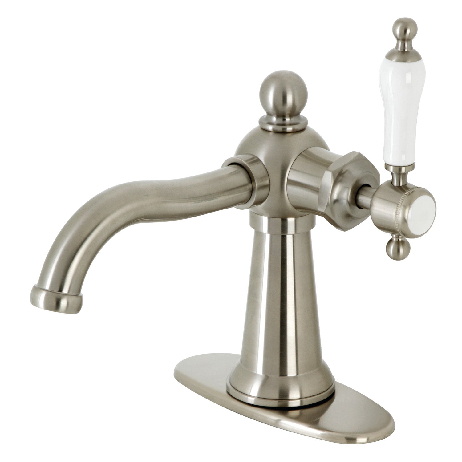 Kingston Heirloom KSD154KLBN - Robinet de salle de bain à une poignée nautique 1 trou avec plaque de pont et bonde à tirette, nickel brossé