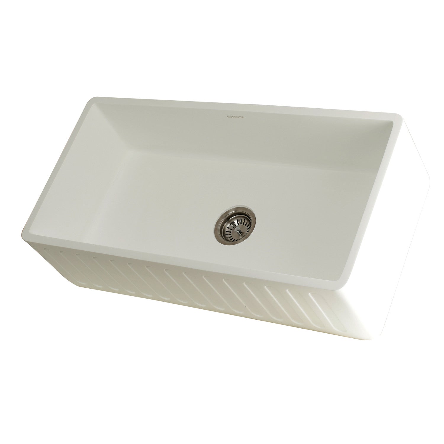 Kingston Arcticstone GKFA361810RM 36-Inch Solid Surface White Stone Apron-Front Single Bowl Farmhouse Kitchen Sink with Strainer, Matte White