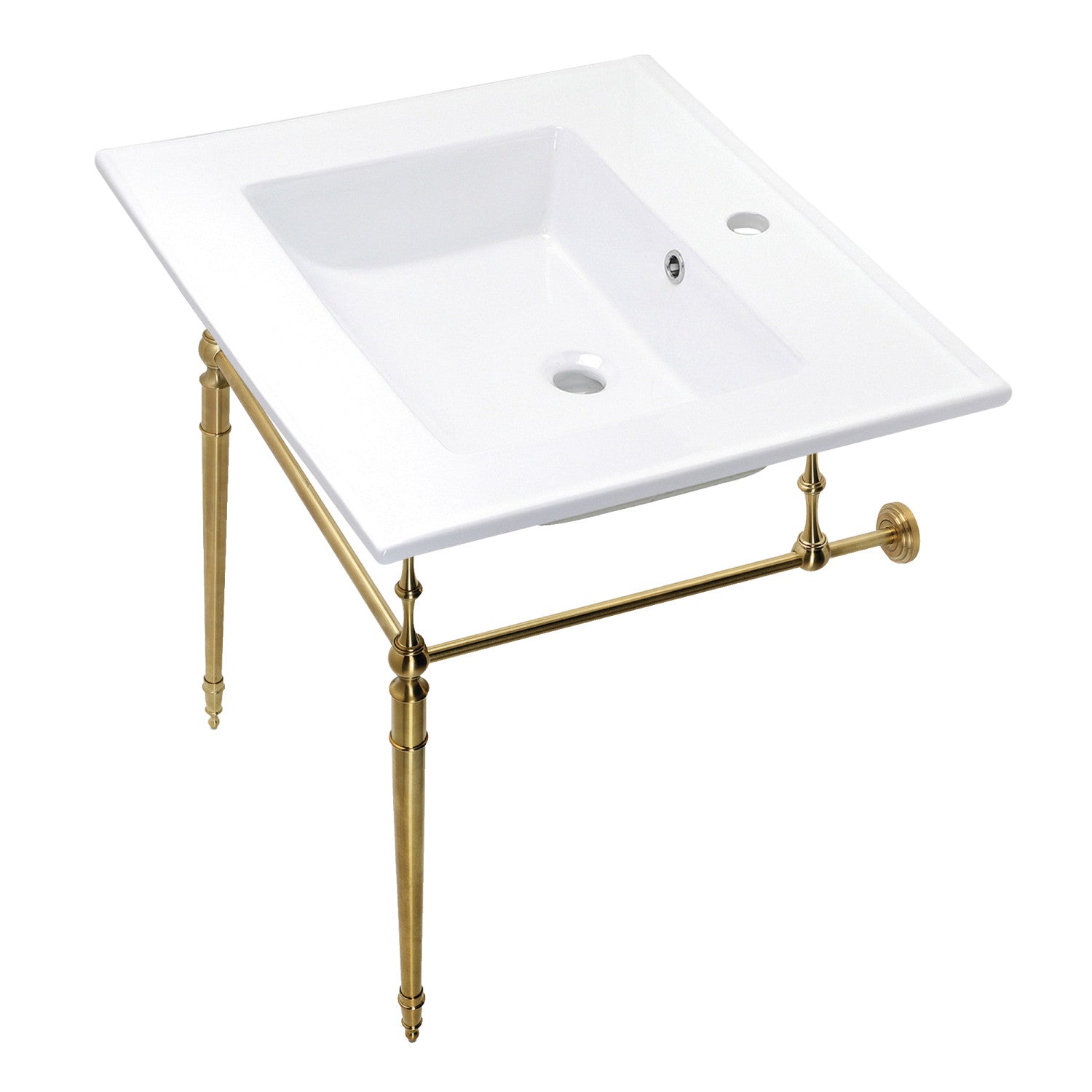 Kingston Heirloom KVPB252271BB - Edwardian 25-Inch Ceramic Console Sink with Brass Legs (1-Hole), White/Brushed Brass