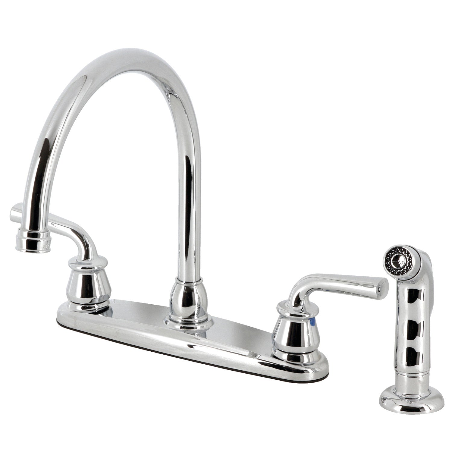 Kingston Tulare KB721RXLSP - Robinet de cuisine central à deux poignées 4 trous 8 avec pulvérisateur latéral, chrome poli