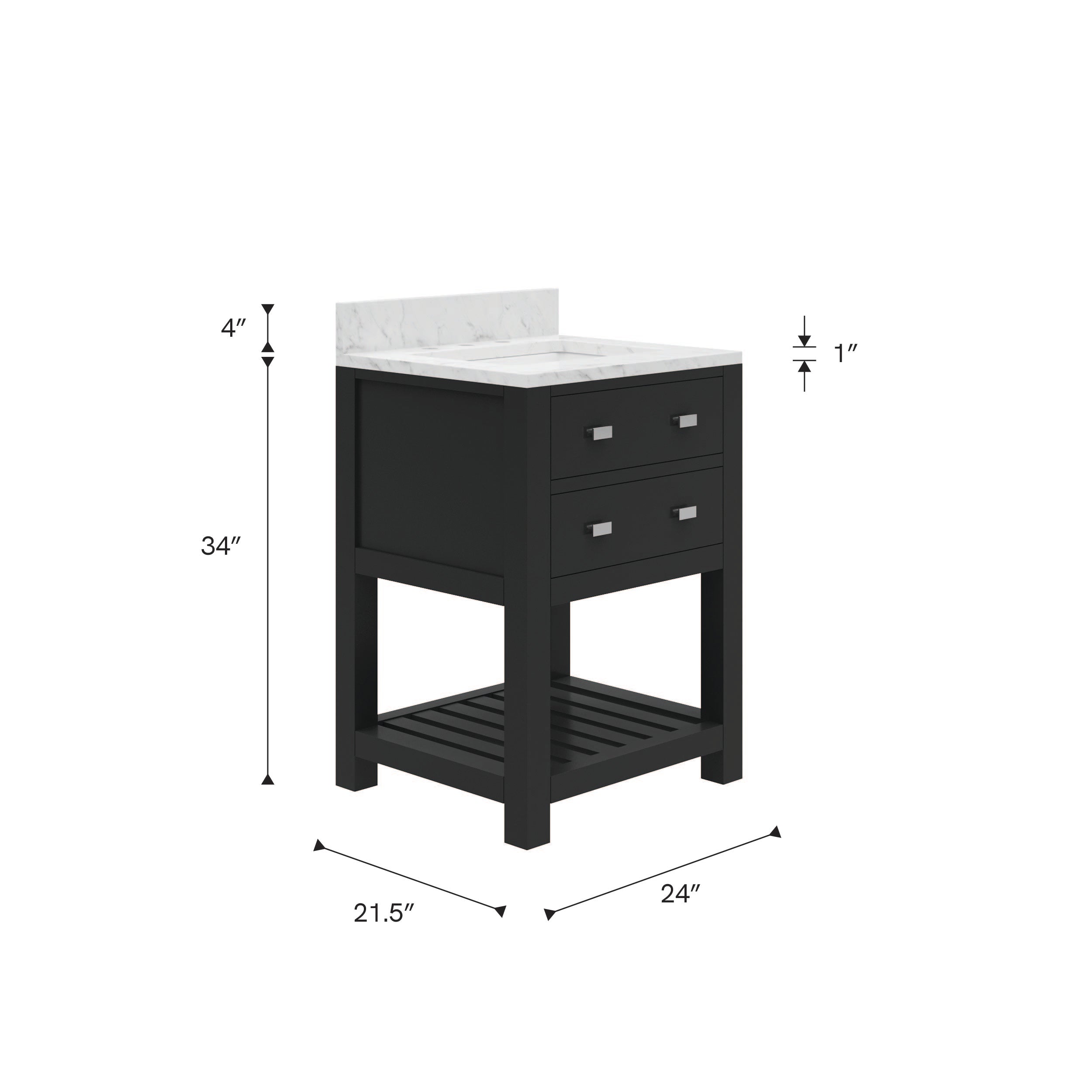 Kingston Luxe MA24CW01ES - 24 in. x 21.5 in. Bathroom Vanity Carrara White Marble Top, Espresso