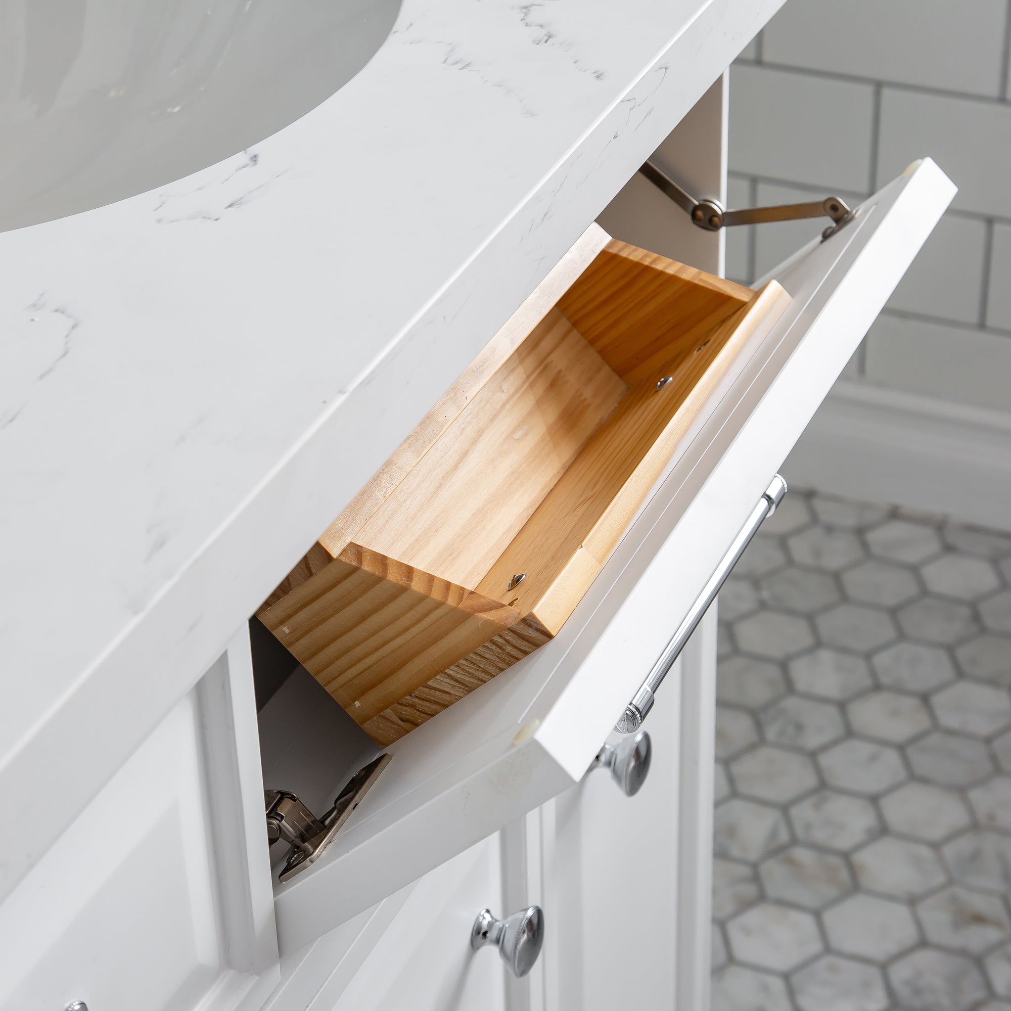 Kingston Luxe PA60QZ01PW - 60 in. x 22 in. Bathroom Vanity Quartz Top and White Basin, Pure White