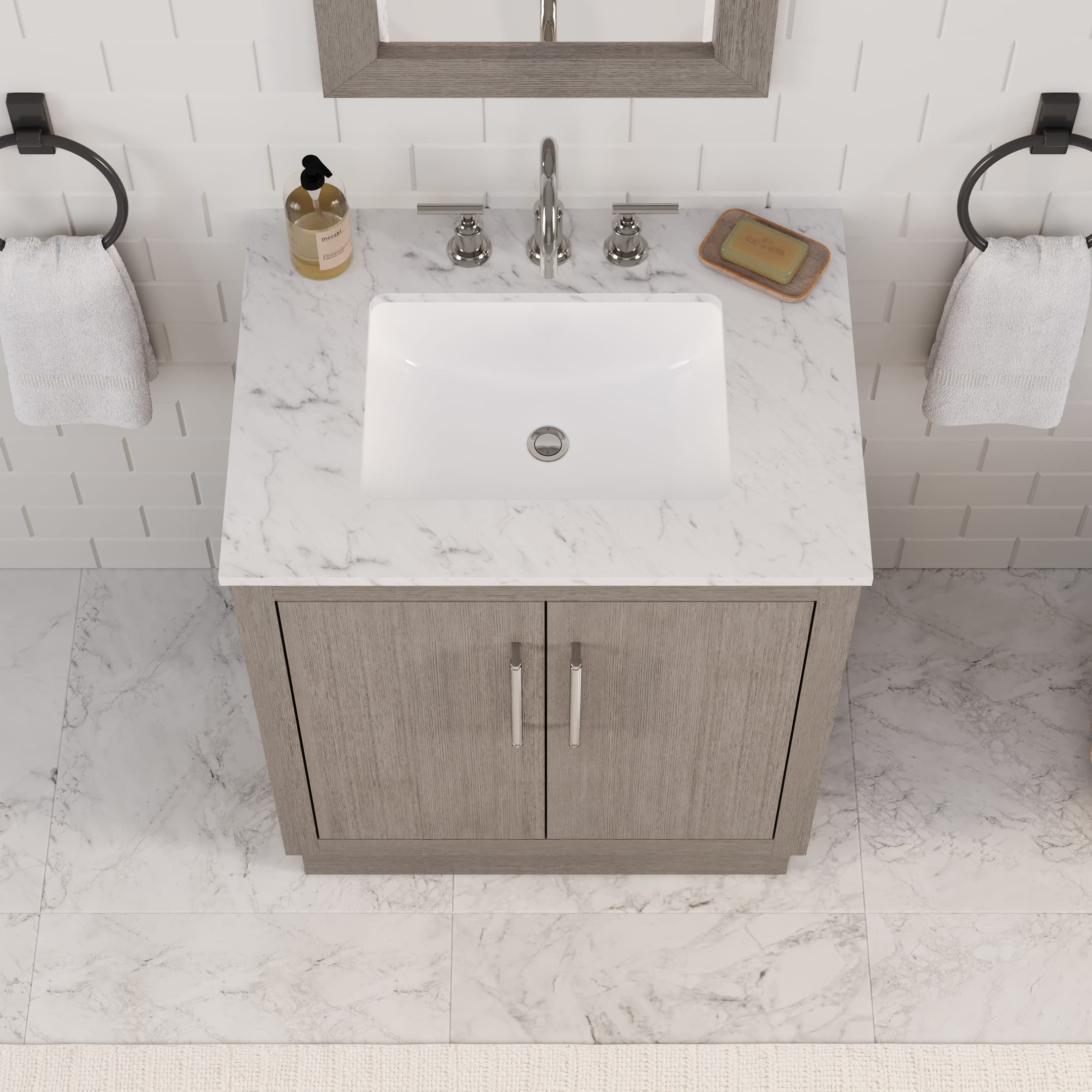 Kingston Luxe HU30CW01GK - 30 in. x 22 in. Bathroom Vanity Marble Top and White Basin, Grey Oak