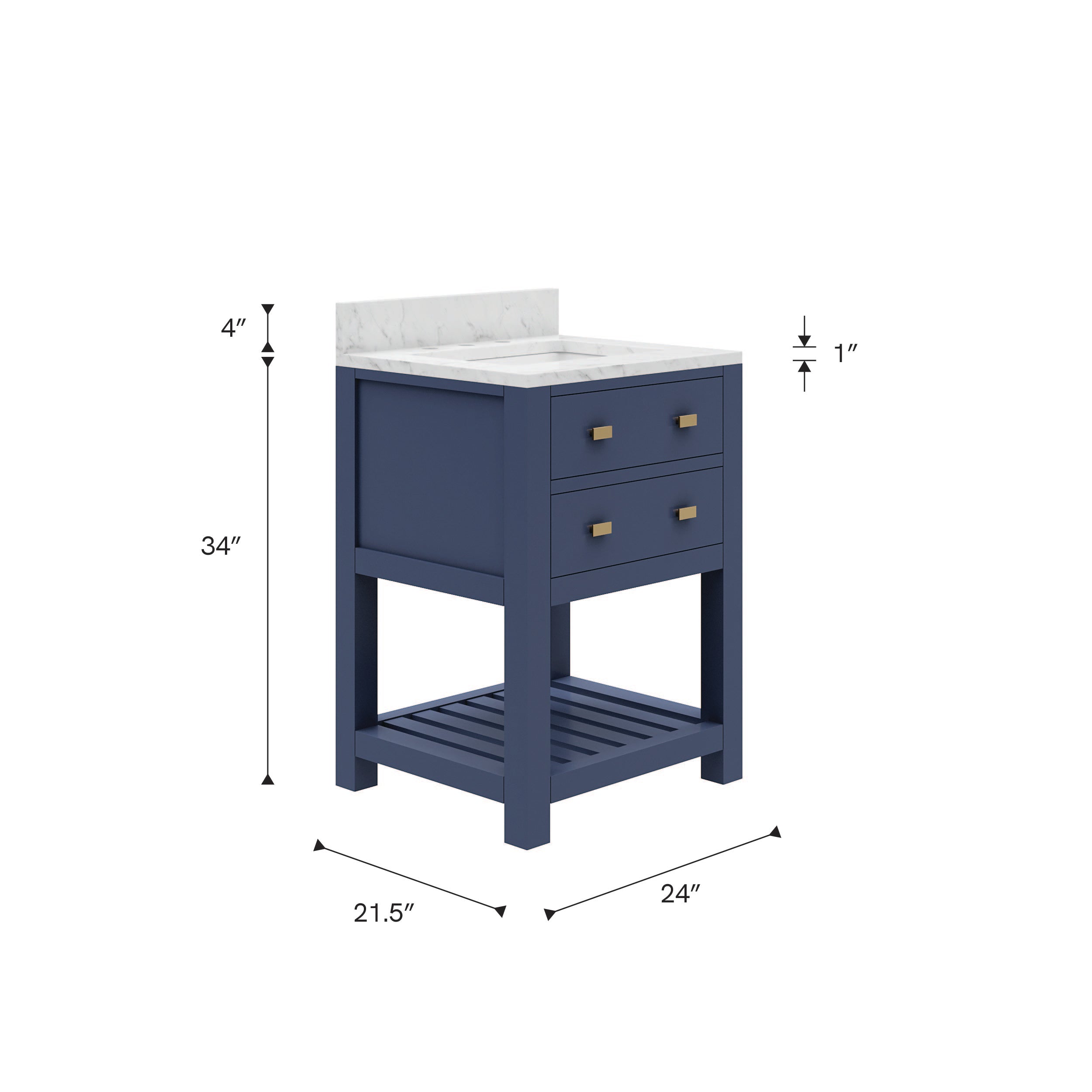 Kingston Luxe MA24CW06MB - 24 in. x 21.5 in. Bathroom Vanity Carrara White Marble Top and White Basin, Monarch Blue