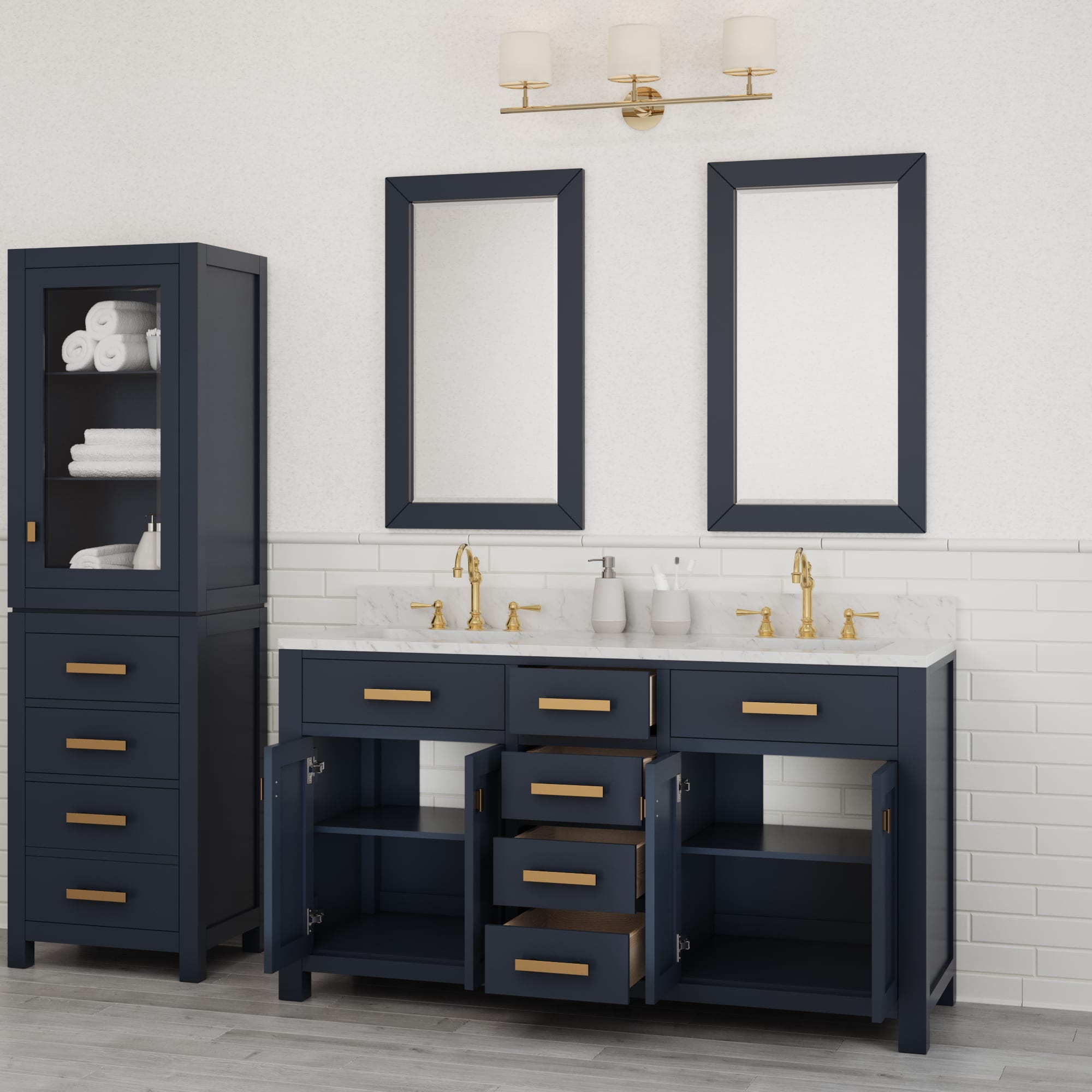 Kingston Luxe MS60CW06MB - 60 in. x 21.5 in. Bathroom Vanity Marble Top in Carrara White and White Basin, Monarch Blue