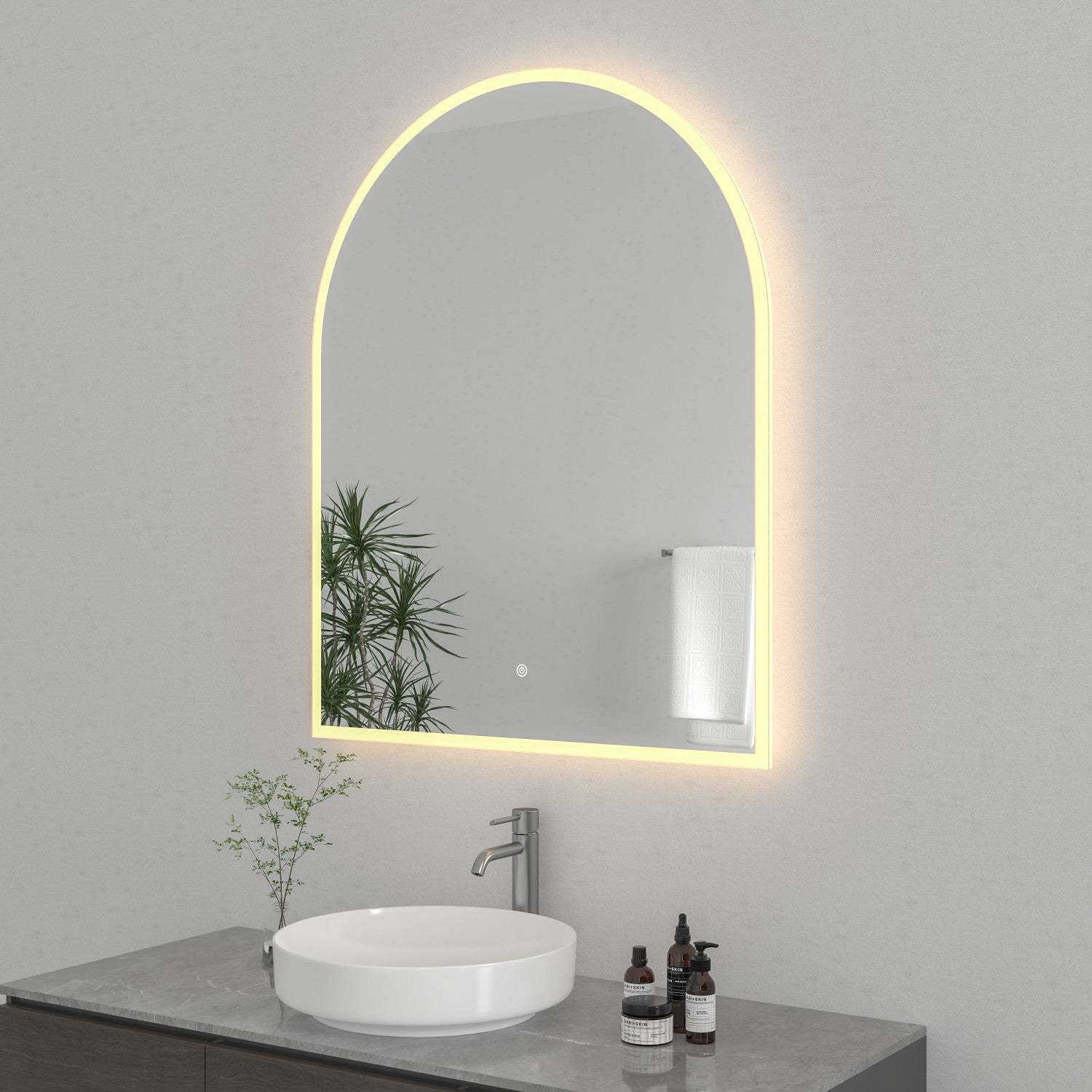 Kingston Sona MR4013240 - Aurora 30-Inch x 60-Inch Arched LED Bathroom Mirror, Front and Back Light, Anti-Fog, Dimmable Touch Sensor Lighted Mirror, Silver