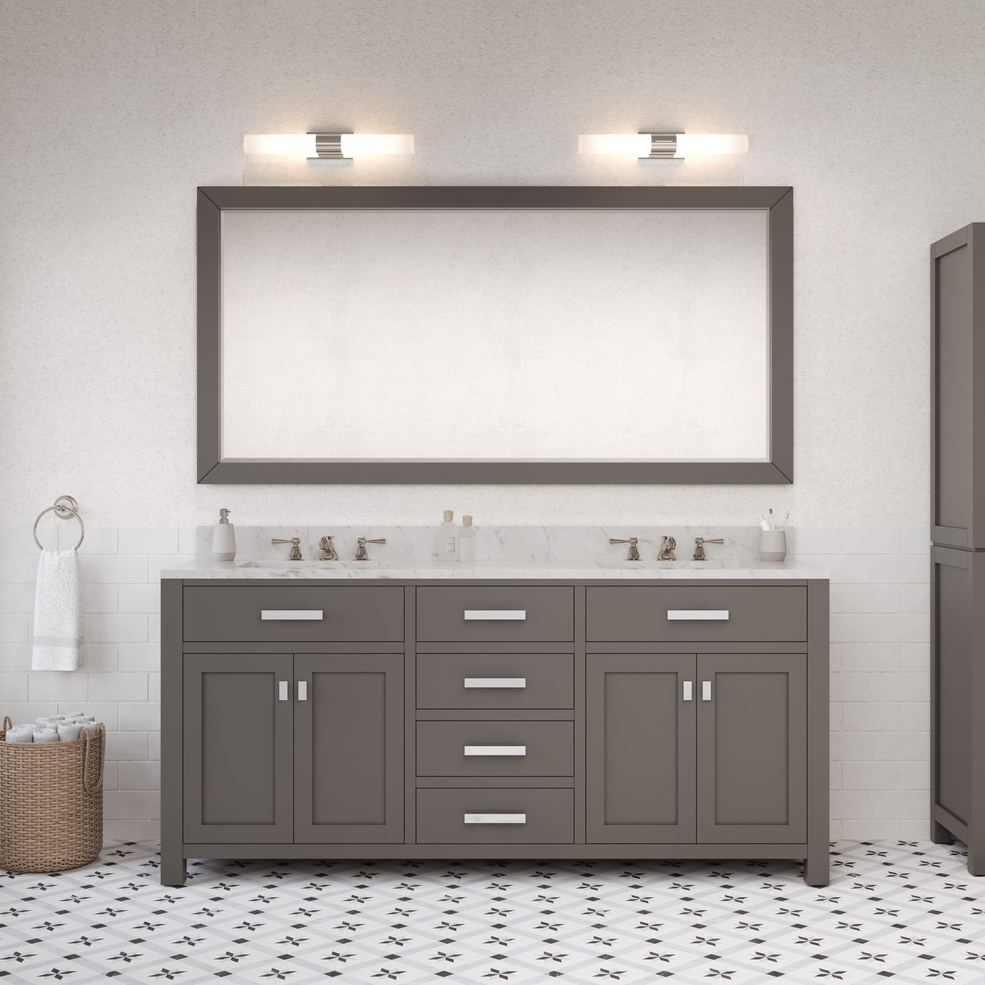 Kingston Luxe MS72CW01CG - 72 in. x 21 in. Bathroom Vanity Marble Top in Carrara White, Cashmere Grey