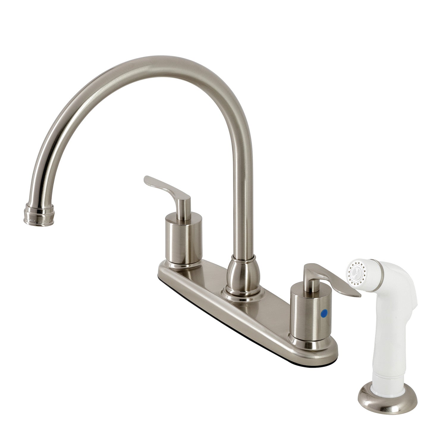 Kingston Tulare FB798SVLSP - Serena Robinet de cuisine à deux poignées 4 trous 8" avec pulvérisateur latéral, Nickel brossé