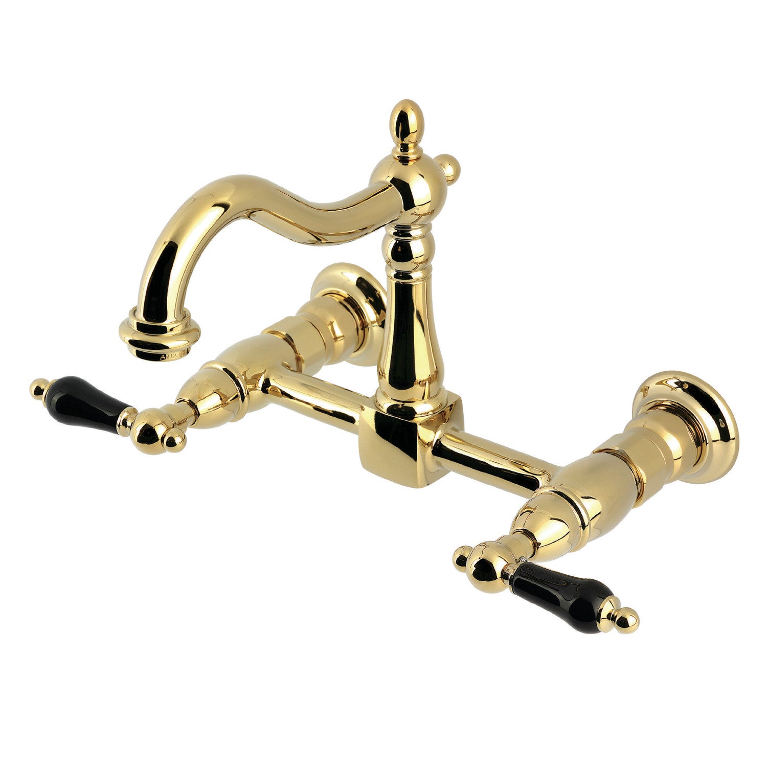 Kingston Heirloom KS1262PKL - Robinet de cuisine à deux poignées 2 trous Wall Mount Bridge, laiton poli