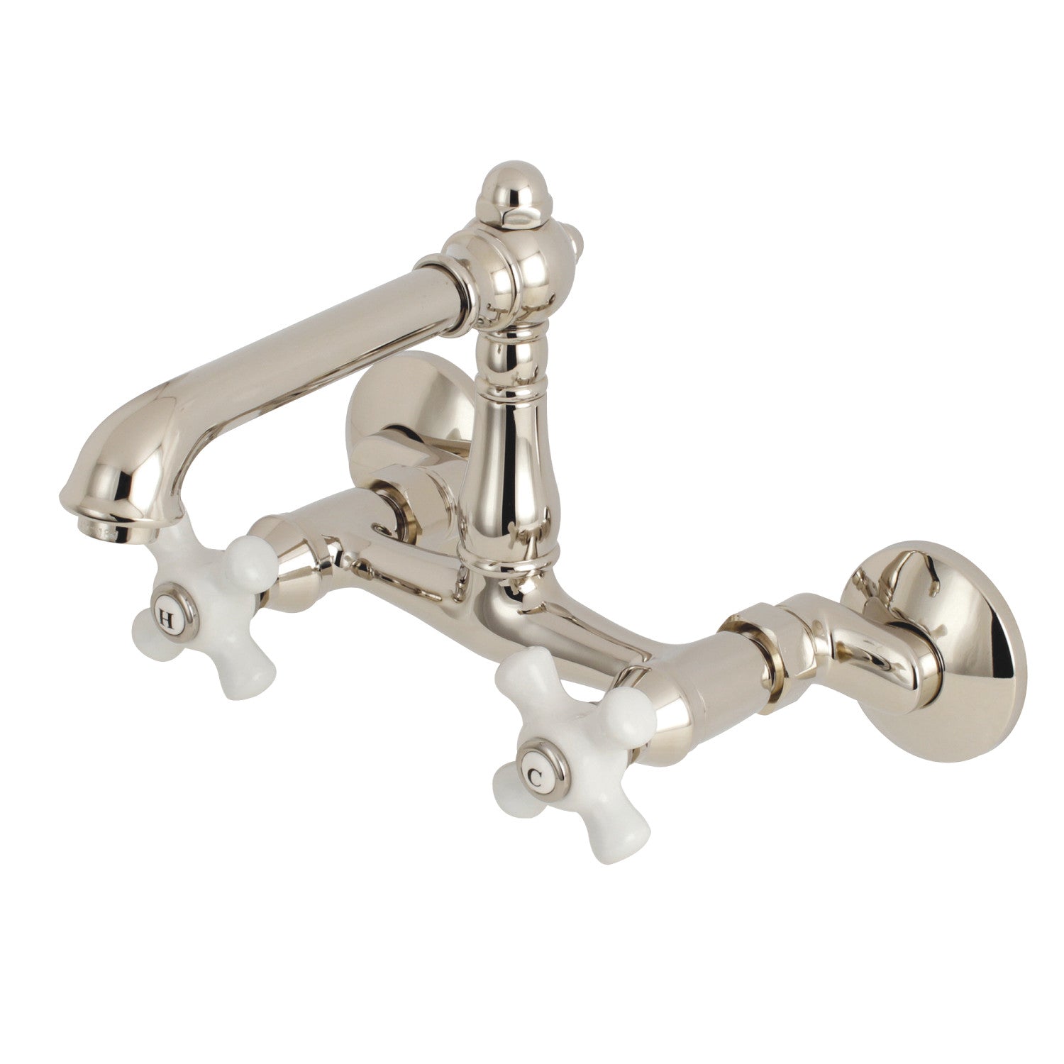 Kingston Tulare KS7226PX - Robinet de cuisine à deux poignées de pays anglais 2 trous Wall Mount Bridge, nickel poli