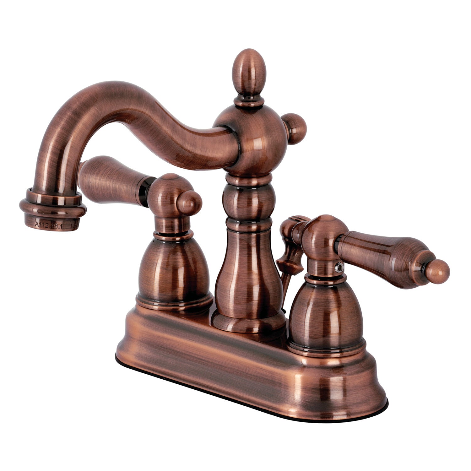 Kingston Heirloom KB160ALAC - Heritage Double-Handle 3 trous montage sur plage 4-Inch Centerset Robinet de salle de bain avec drain à tirette, cuivre antique