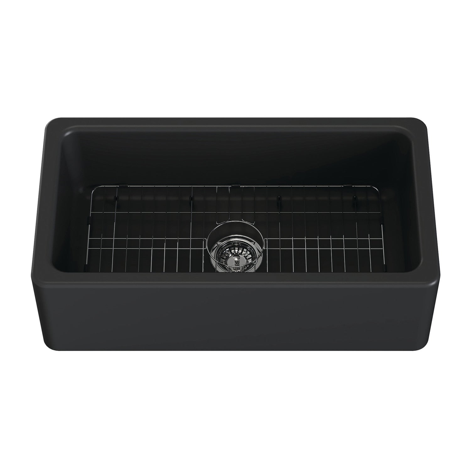 Kingston Heirloom KGPF331810KBC - Kaolin 33-Inch Fireclay Single Bowl Farmhouse Kitchen Sink with Bottom Grid and Strainer, Matte Black