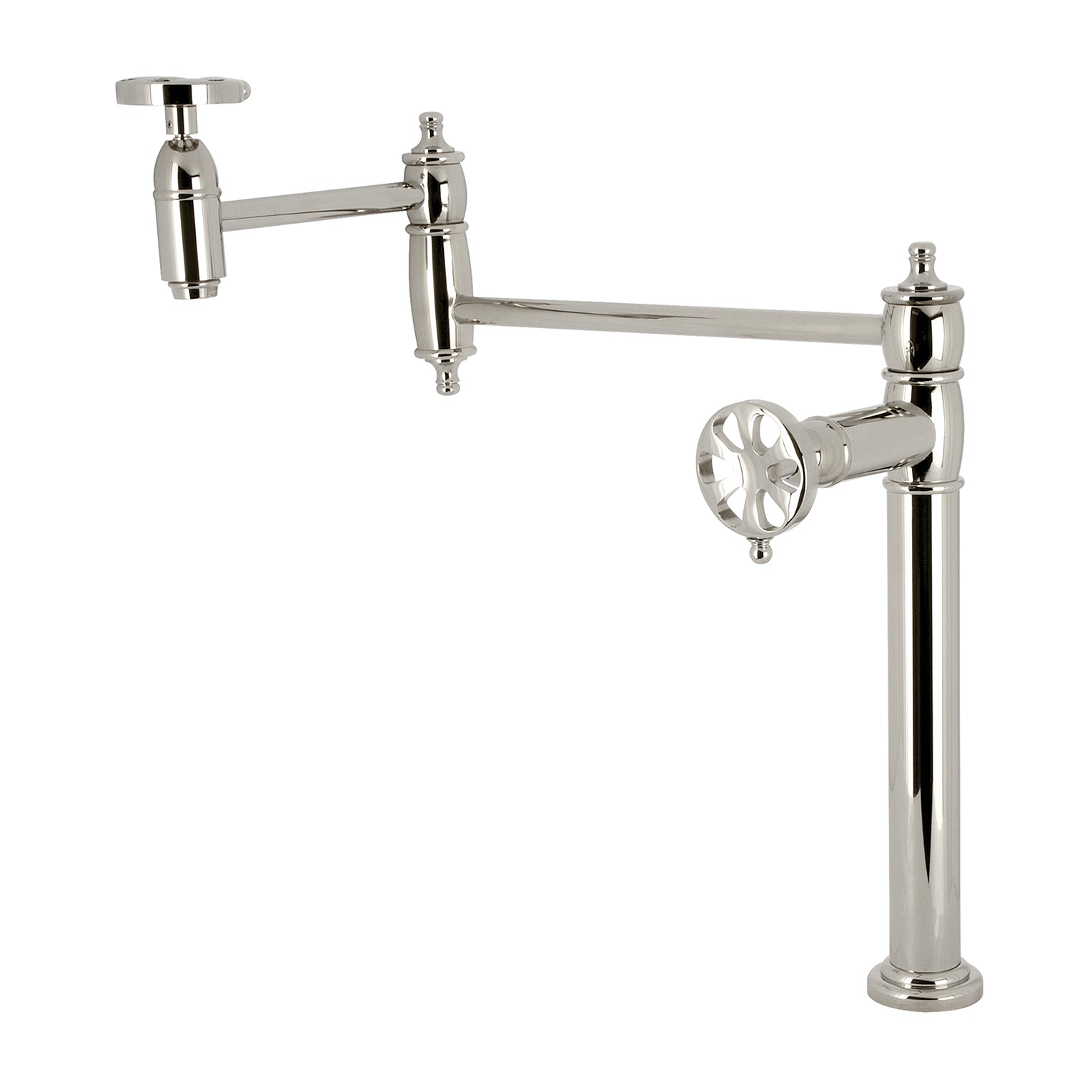 Kingston Tulare KS3706RX - Belknap Robinet de remplissage de pot de plate-forme à deux poignées 1 trou, nickel poli