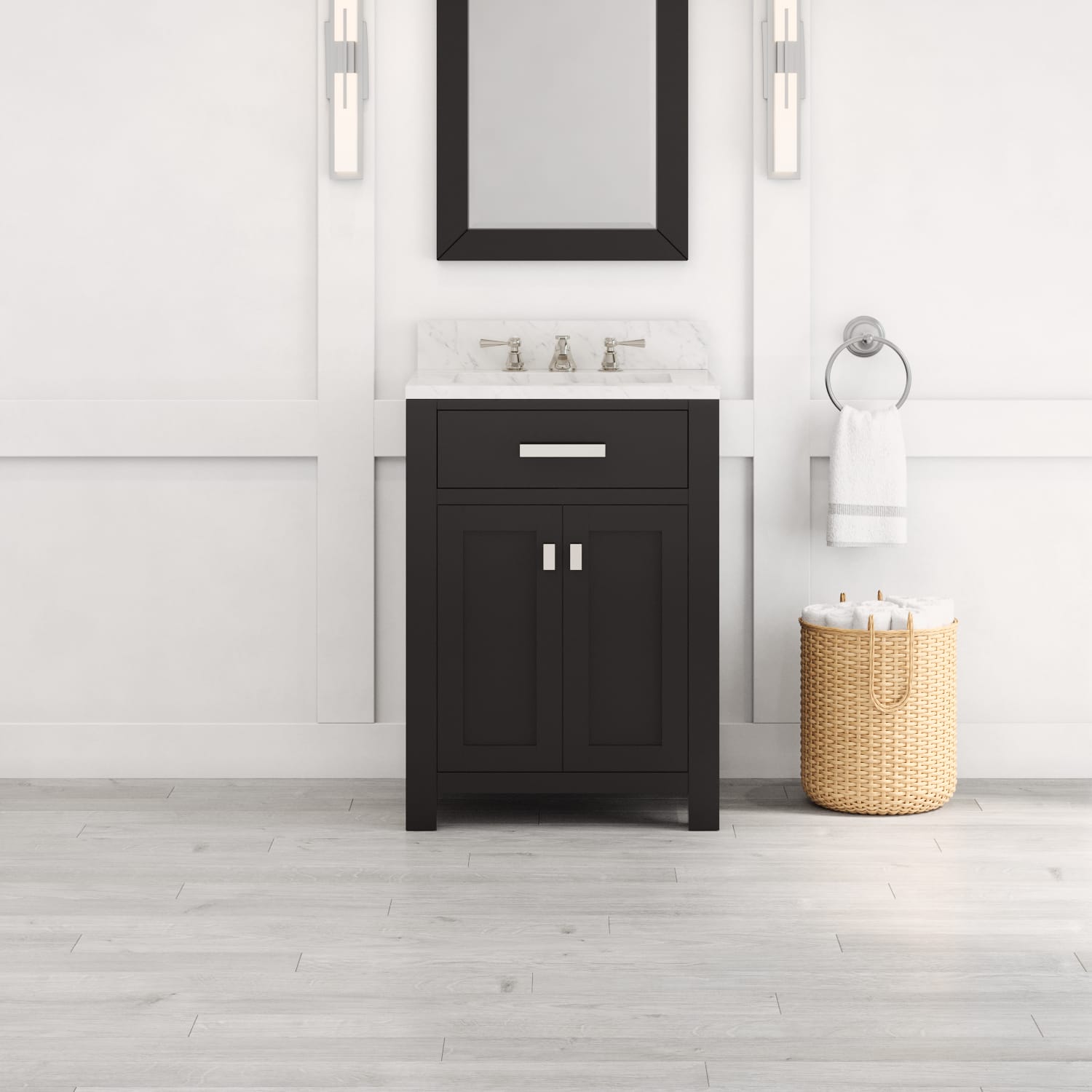 Kingston Luxe MS24CW01ES - 24 in. x 21.5 in. Bathroom Vanity Single Sink with Carrara White Marble Top, Espresso