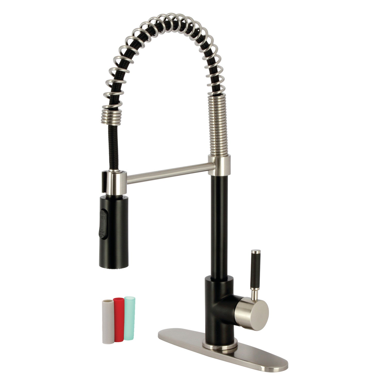 Kingston Sona LS8779DKL - Robinet de cuisine pré-rinçage Kaiser 1 trou, noir mat/nickel brossé