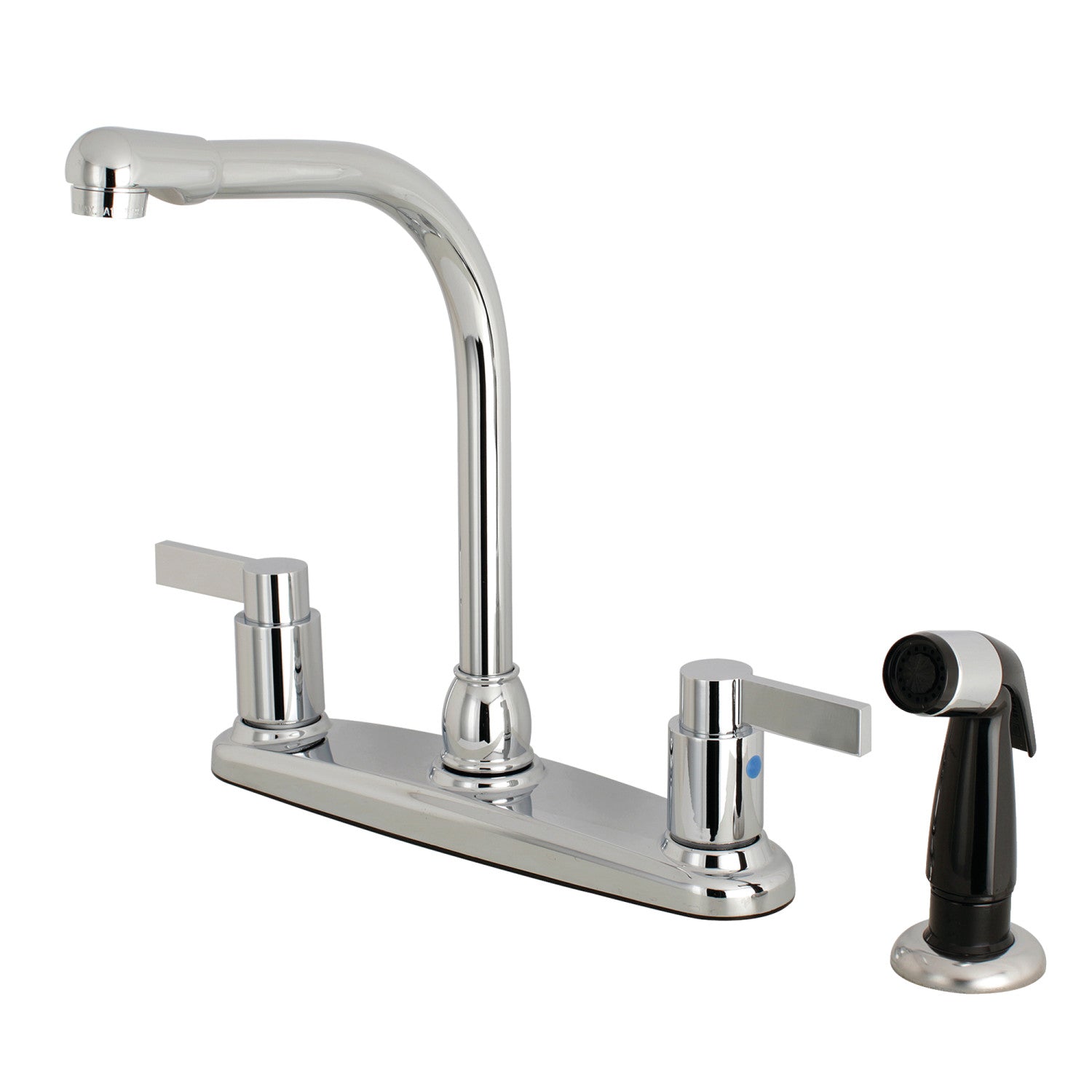 Kingston NuvoFusion FB751NDL Robinet de cuisine à deux poignées 4 trous 8" avec pulvérisateur latéral, chrome poli