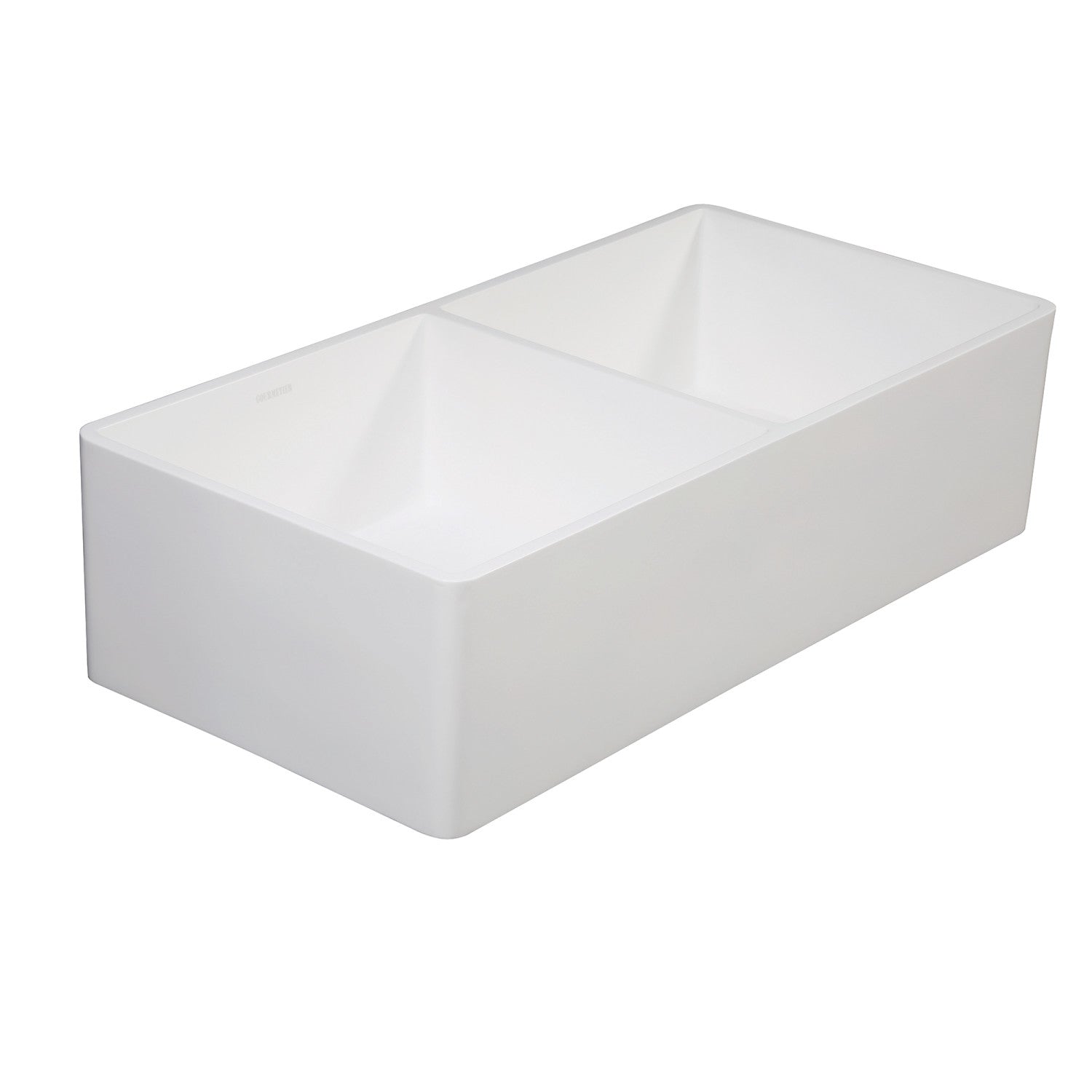 Kingston Arcticstone GKFA361810BCD 36-Inch Solid Surface White Stone Apron-Front Double Bowl Farmhouse Kitchen Sink with Strainers x 2, Matte White
