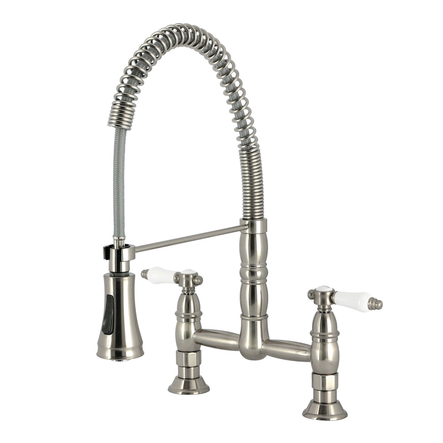 Kingston Tulare GS1278BPL - Bel-Air Double-Handle 2 trous montage sur plage Pré-Rinçage Bridge Robinet de cuisine, Nickel brossé