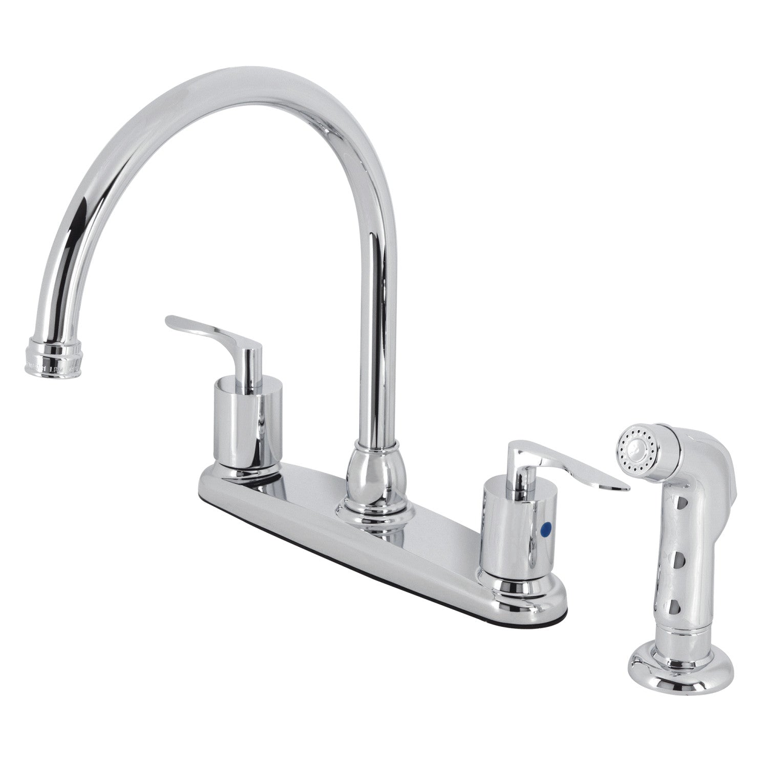 Kingston Tulare FB791SVLSP - Serena Robinet de cuisine à deux poignées 4 trous 8" avec pulvérisateur latéral, chrome poli